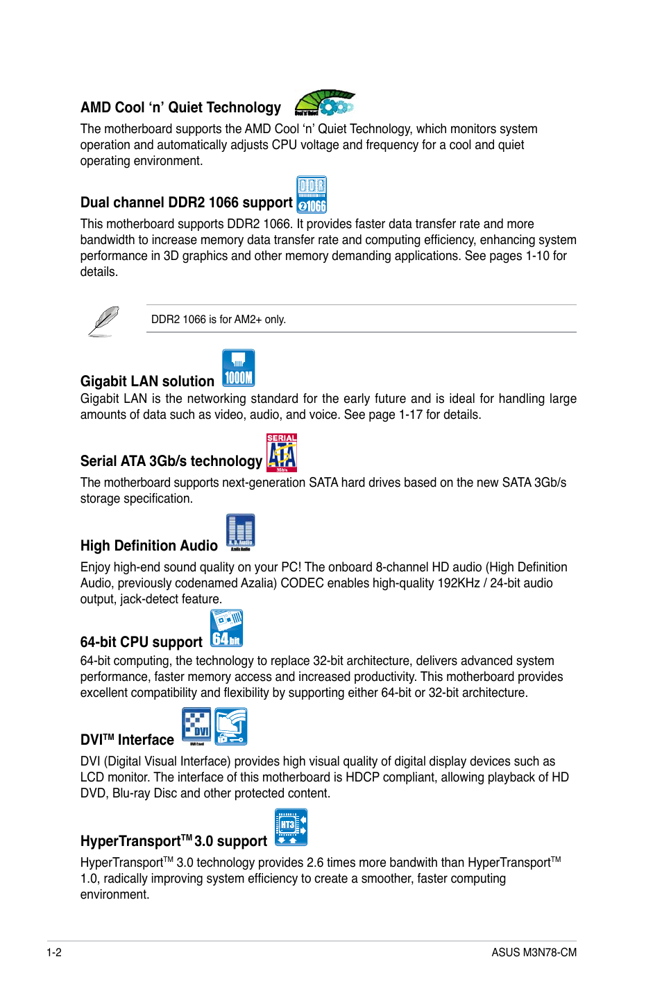 Asus M3N78-CM User Manual | Page 12 / 62