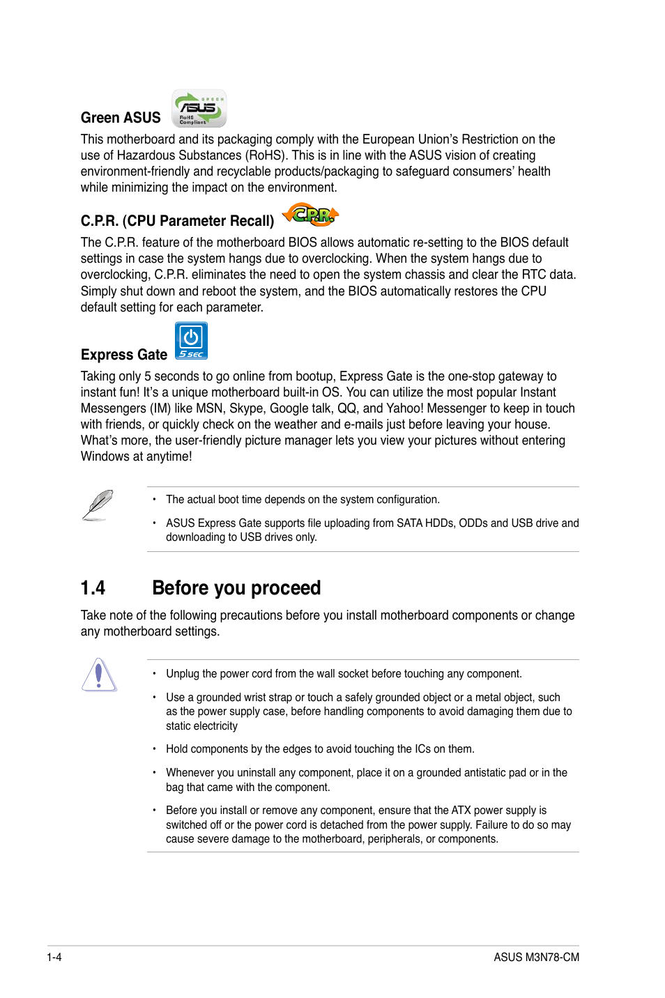 4 before you proceed | Asus M3N78-CM User Manual | Page 14 / 62