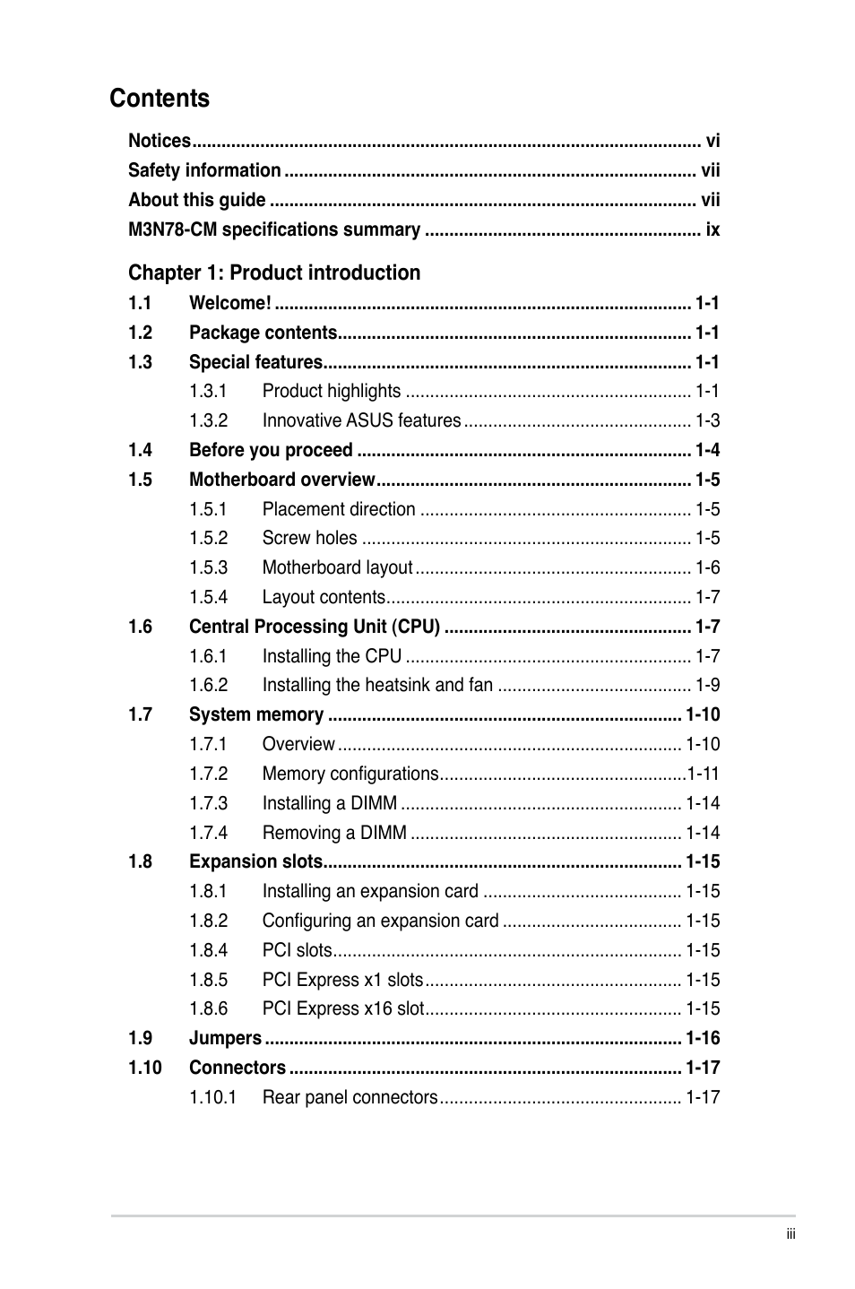 Asus M3N78-CM User Manual | Page 3 / 62