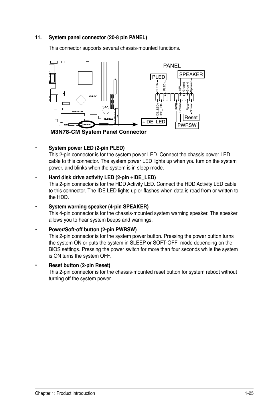 M3n78-cm system panel connector panel | Asus M3N78-CM User Manual | Page 35 / 62