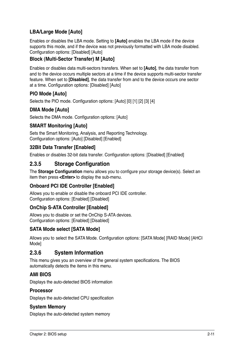 5 storage configuration, 6 system information | Asus M3N78-CM User Manual | Page 47 / 62
