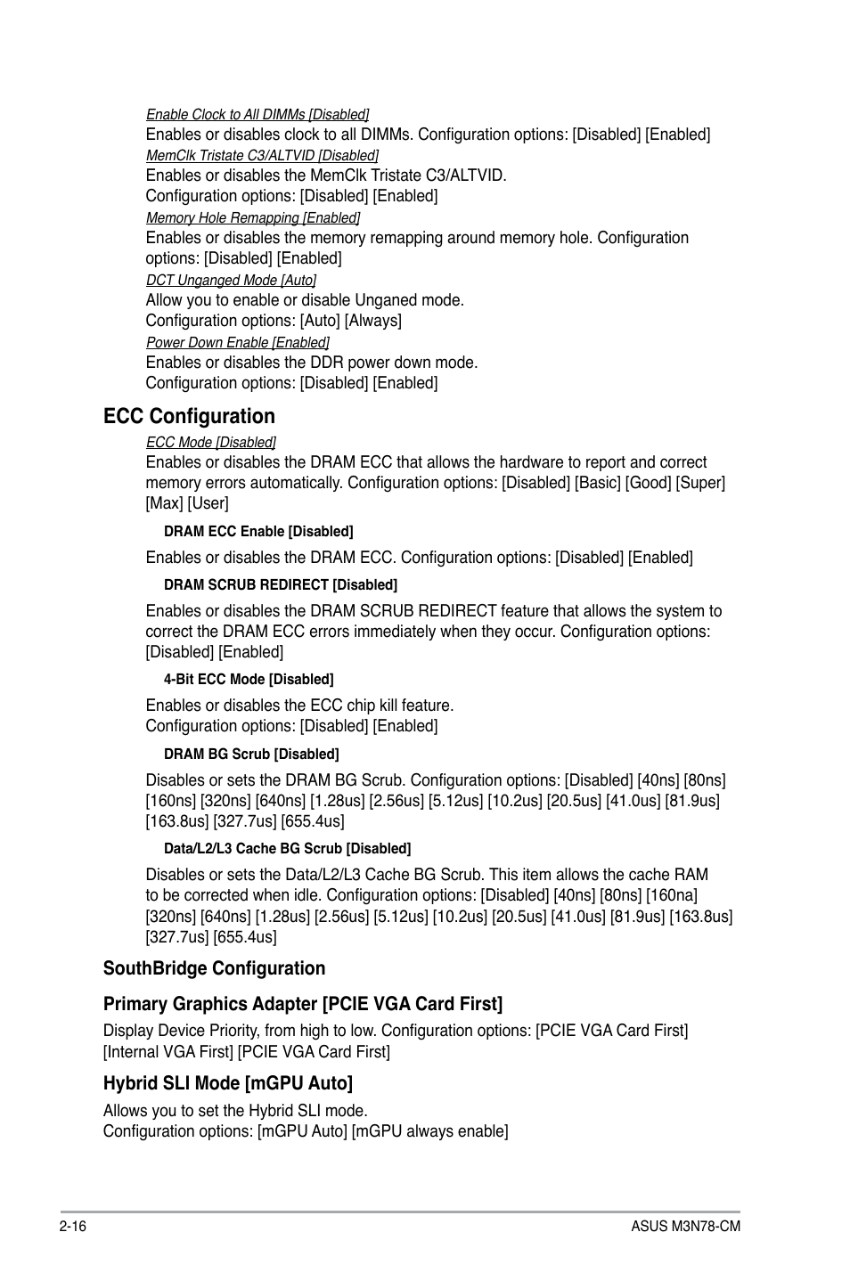 Ecc configuration | Asus M3N78-CM User Manual | Page 52 / 62