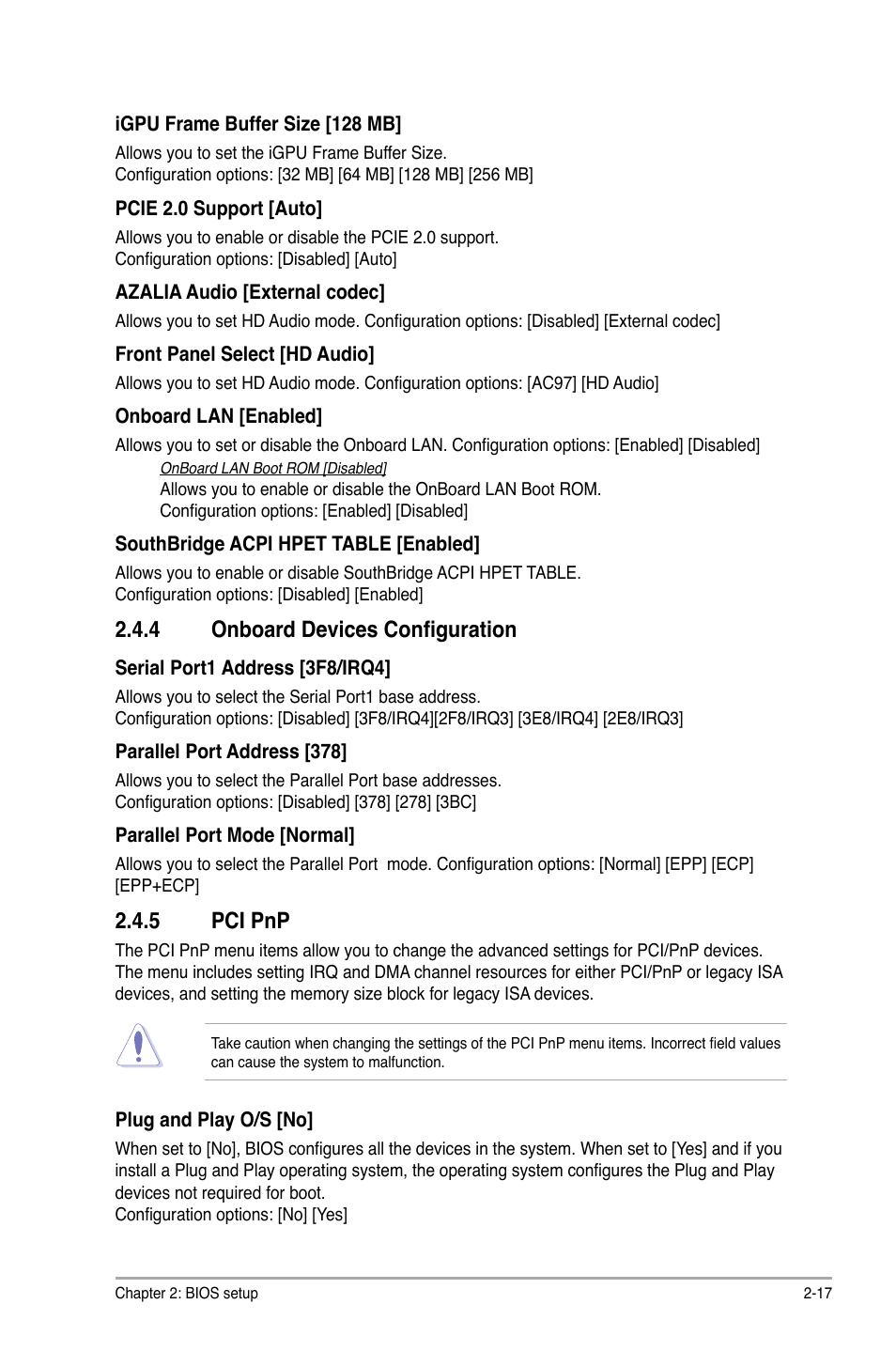 4 onboard devices configuration, 5 pci pnp | Asus M3N78-CM User Manual | Page 53 / 62