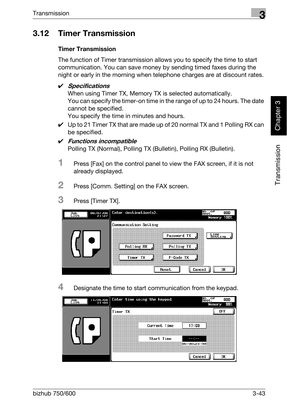 12 timer transmission, Timer transmission, Timer transmission -43 | Konica Minolta FK-502 User Manual | Page 102 / 458