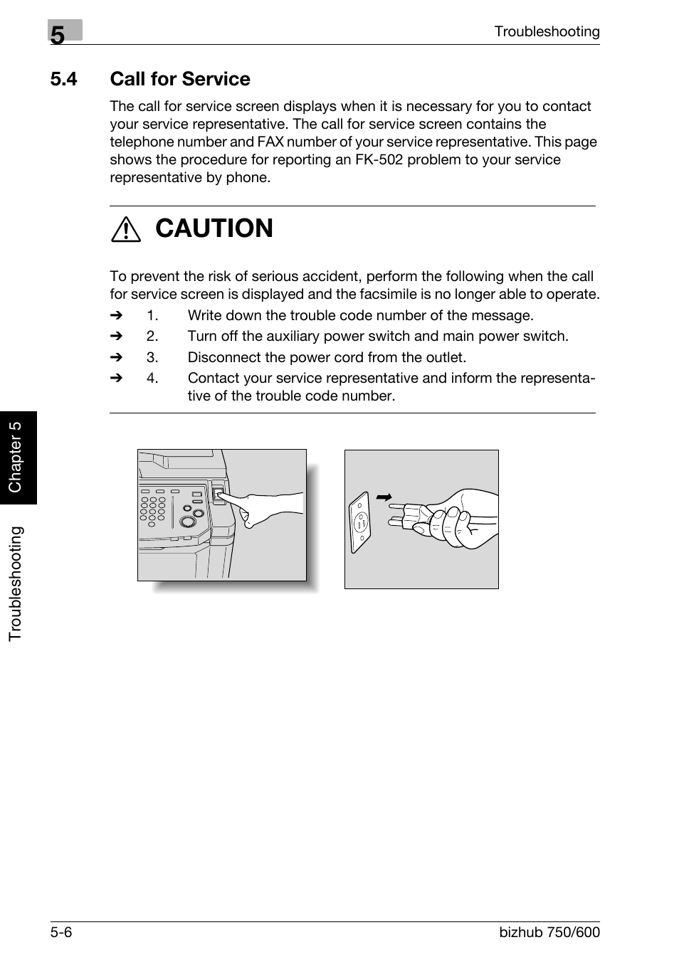 4 call for service, Call for service -6, 7 caution | Konica Minolta FK-502 User Manual | Page 133 / 458