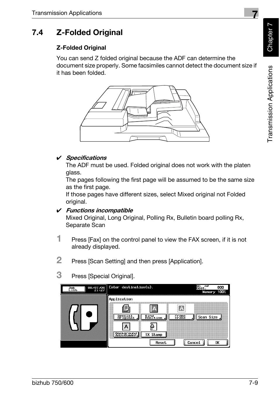 4 z-folded original, Z-folded original, Z-folded original -9 | Konica Minolta FK-502 User Manual | Page 146 / 458