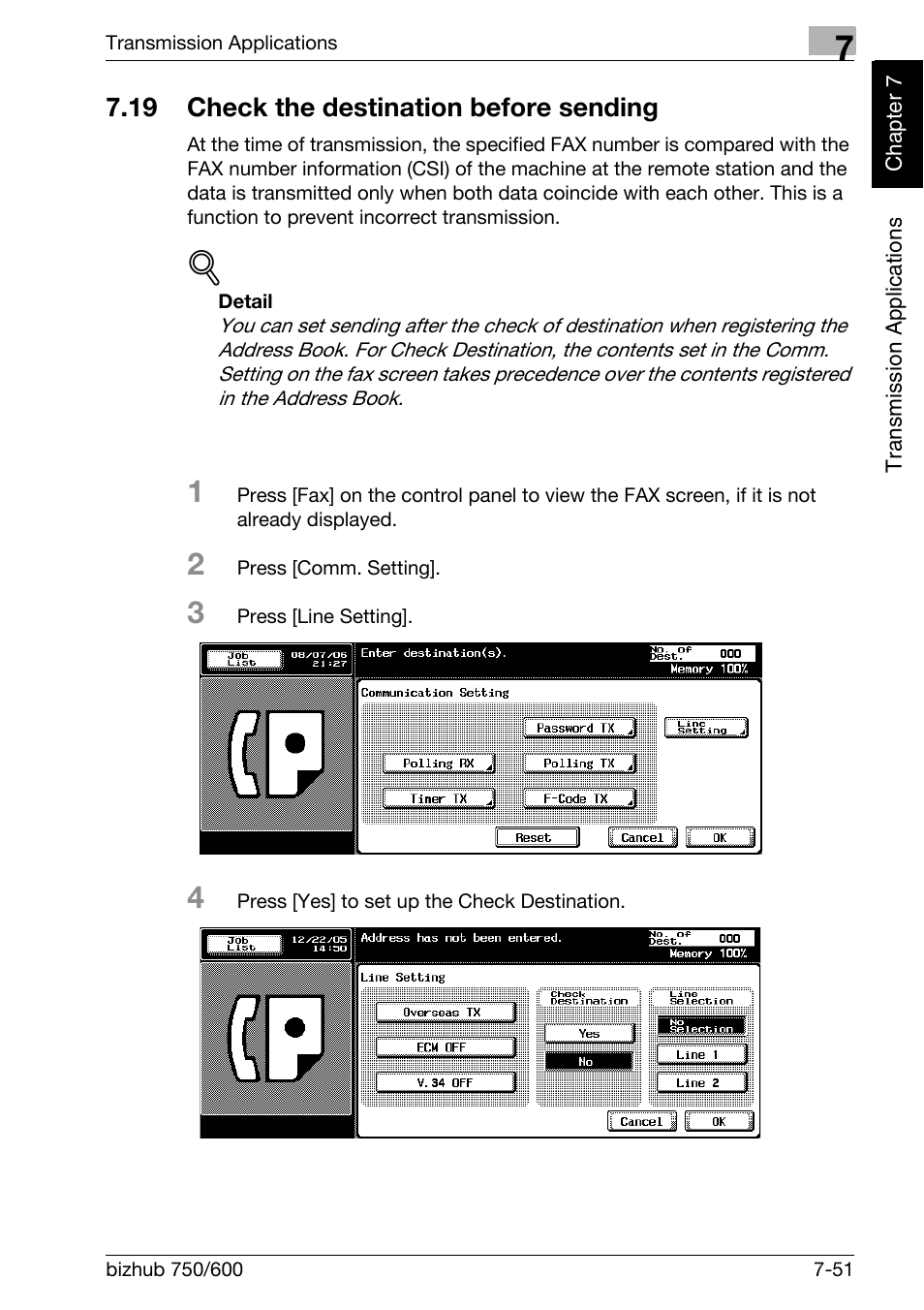 19 check the destination before sending, Check the destination before sending -51 | Konica Minolta FK-502 User Manual | Page 188 / 458