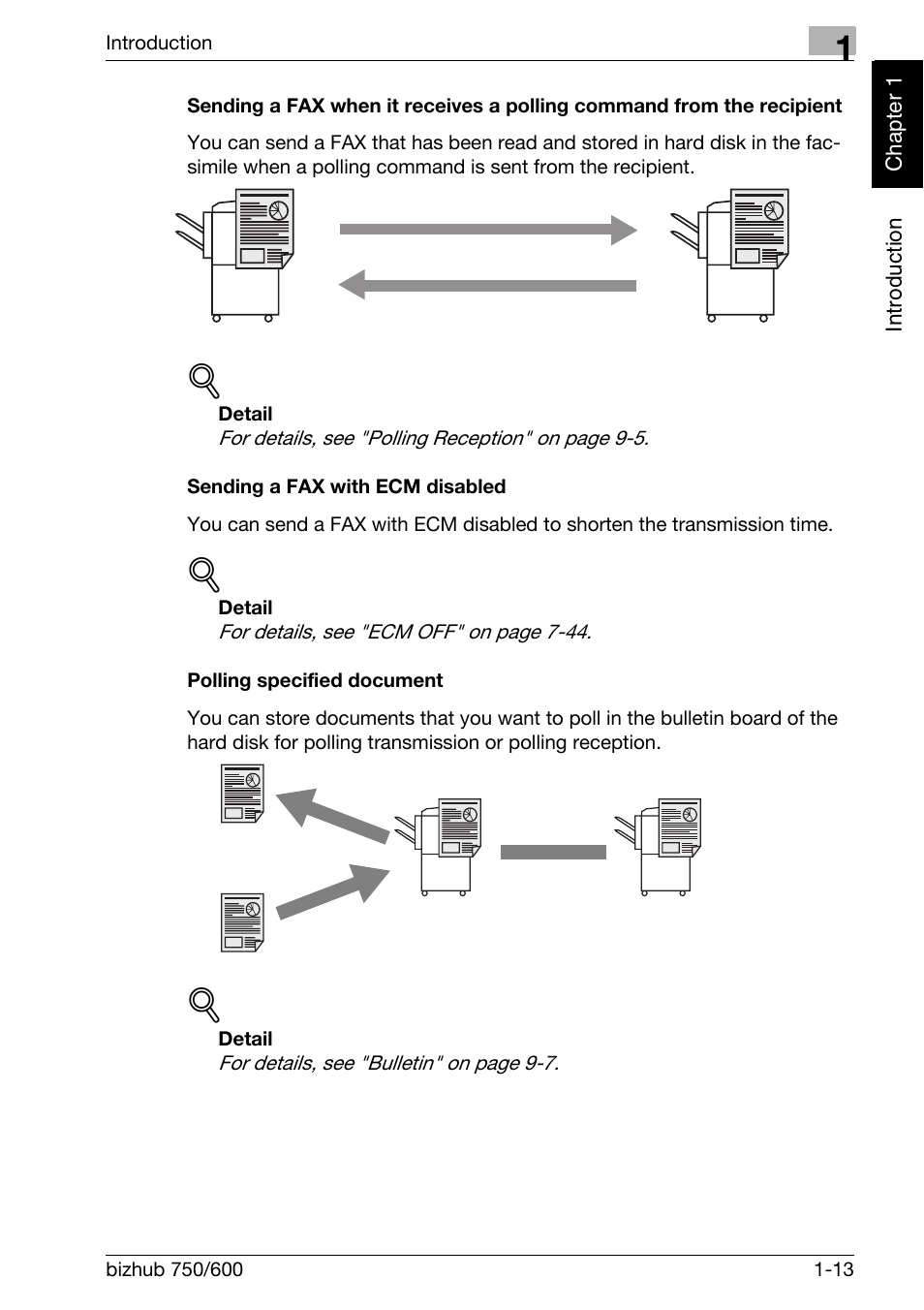 Sending a fax with ecm disabled, Polling specified document | Konica Minolta FK-502 User Manual | Page 22 / 458