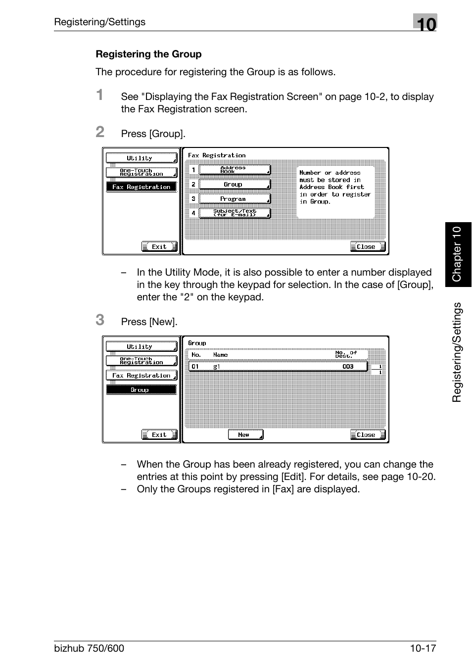 Registering the group | Konica Minolta FK-502 User Manual | Page 230 / 458