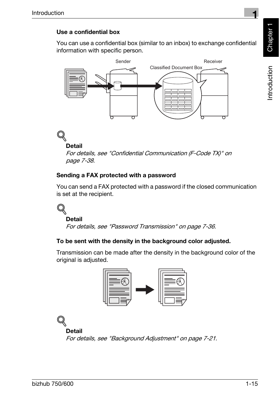 Use a confidential box, Sending a fax protected with a password | Konica Minolta FK-502 User Manual | Page 24 / 458