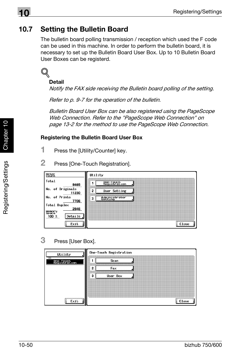 7 setting the bulletin board, Registering the bulletin board user box, Setting the bulletin board -50 | Konica Minolta FK-502 User Manual | Page 263 / 458