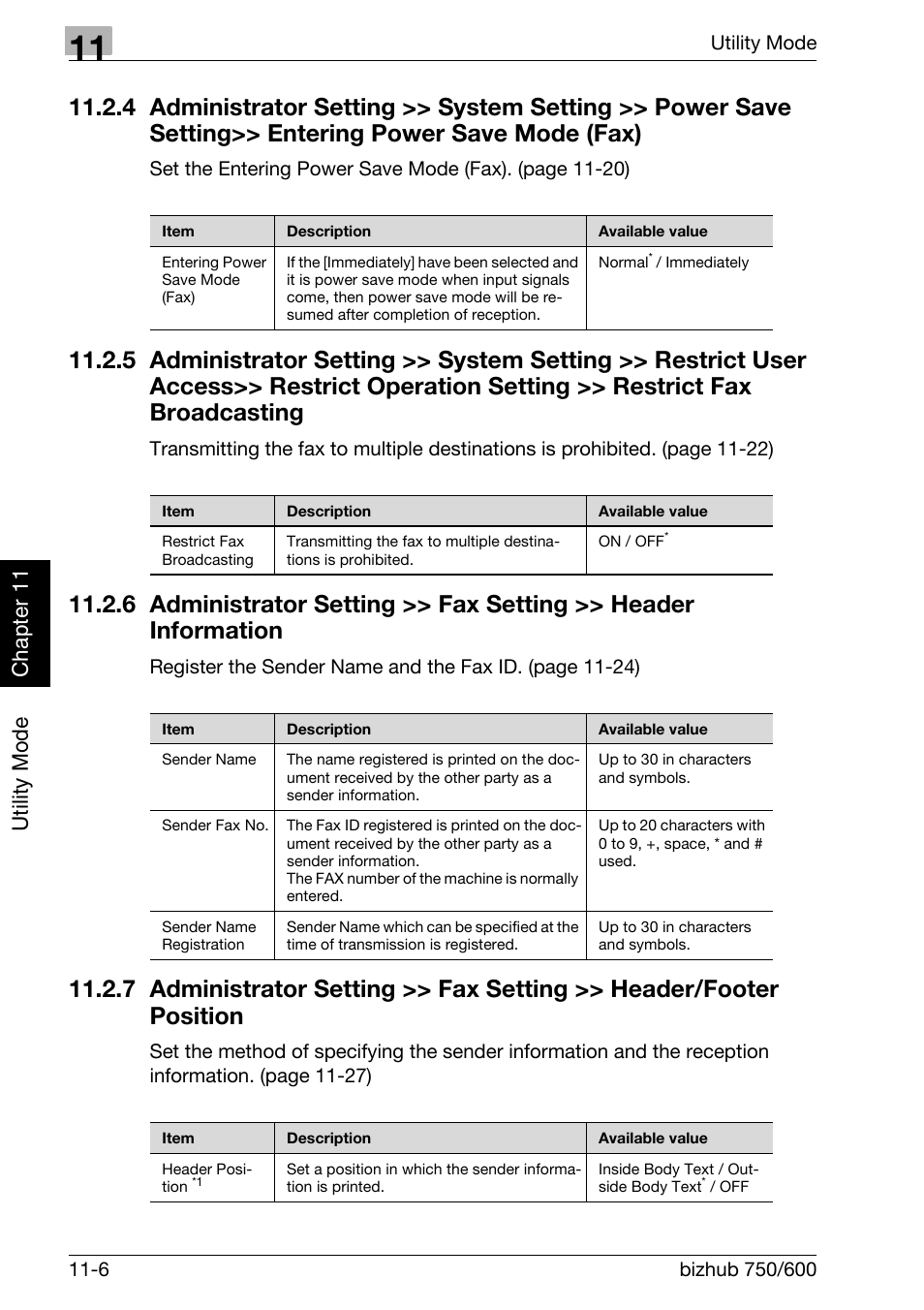 Administrator setting >> system setting, Utility mode ch ap te r 11 | Konica Minolta FK-502 User Manual | Page 275 / 458