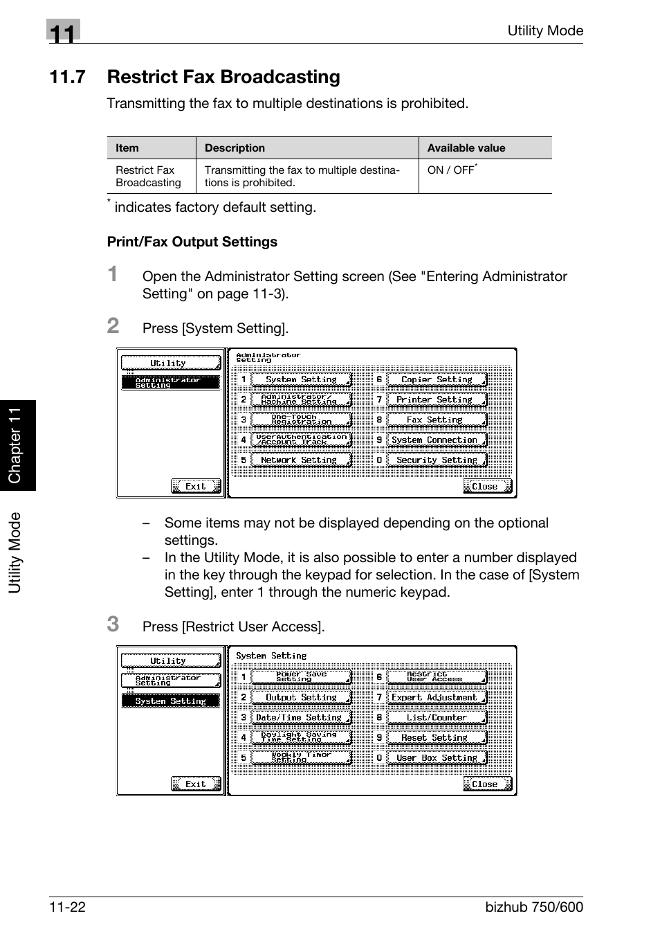 7 restrict fax broadcasting, Print/fax output settings, Restrict fax broadcasting -22 | Konica Minolta FK-502 User Manual | Page 291 / 458