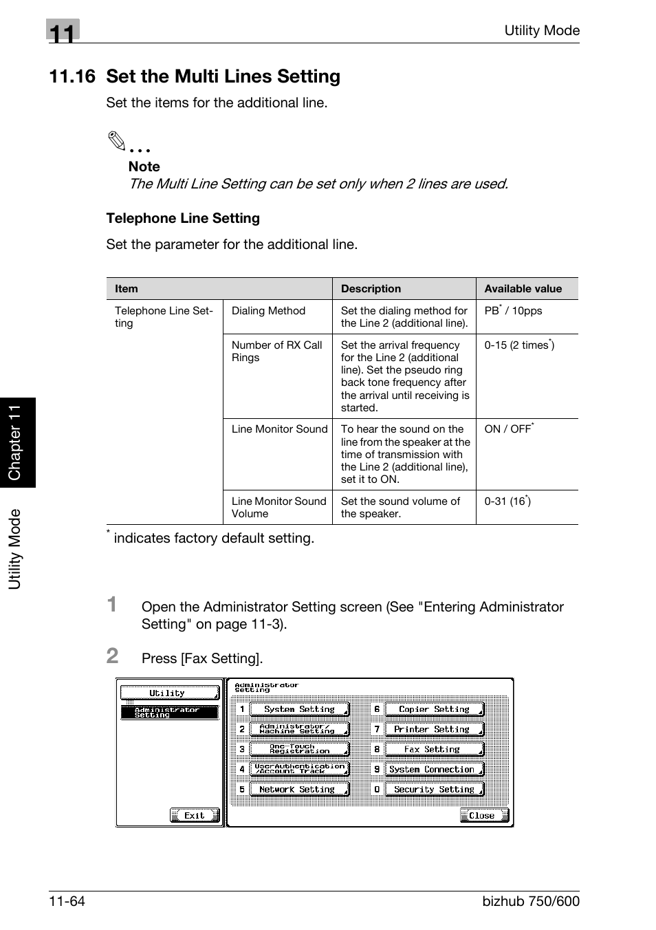 16 set the multi lines setting, Telephone line setting, 16 set the multi lines setting -64 | Konica Minolta FK-502 User Manual | Page 333 / 458