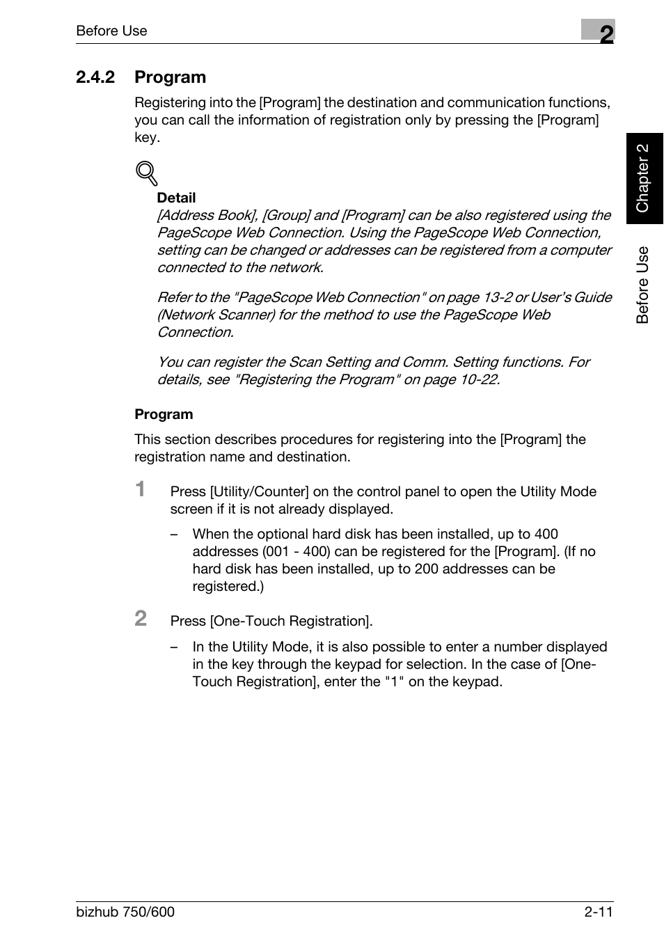 2 program, Program, Program -11 | Konica Minolta FK-502 User Manual | Page 40 / 458