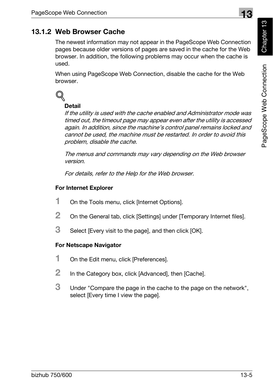 2 web browser cache, For internet explorer, For netscape navigator | Web browser cache -5 | Konica Minolta FK-502 User Manual | Page 404 / 458