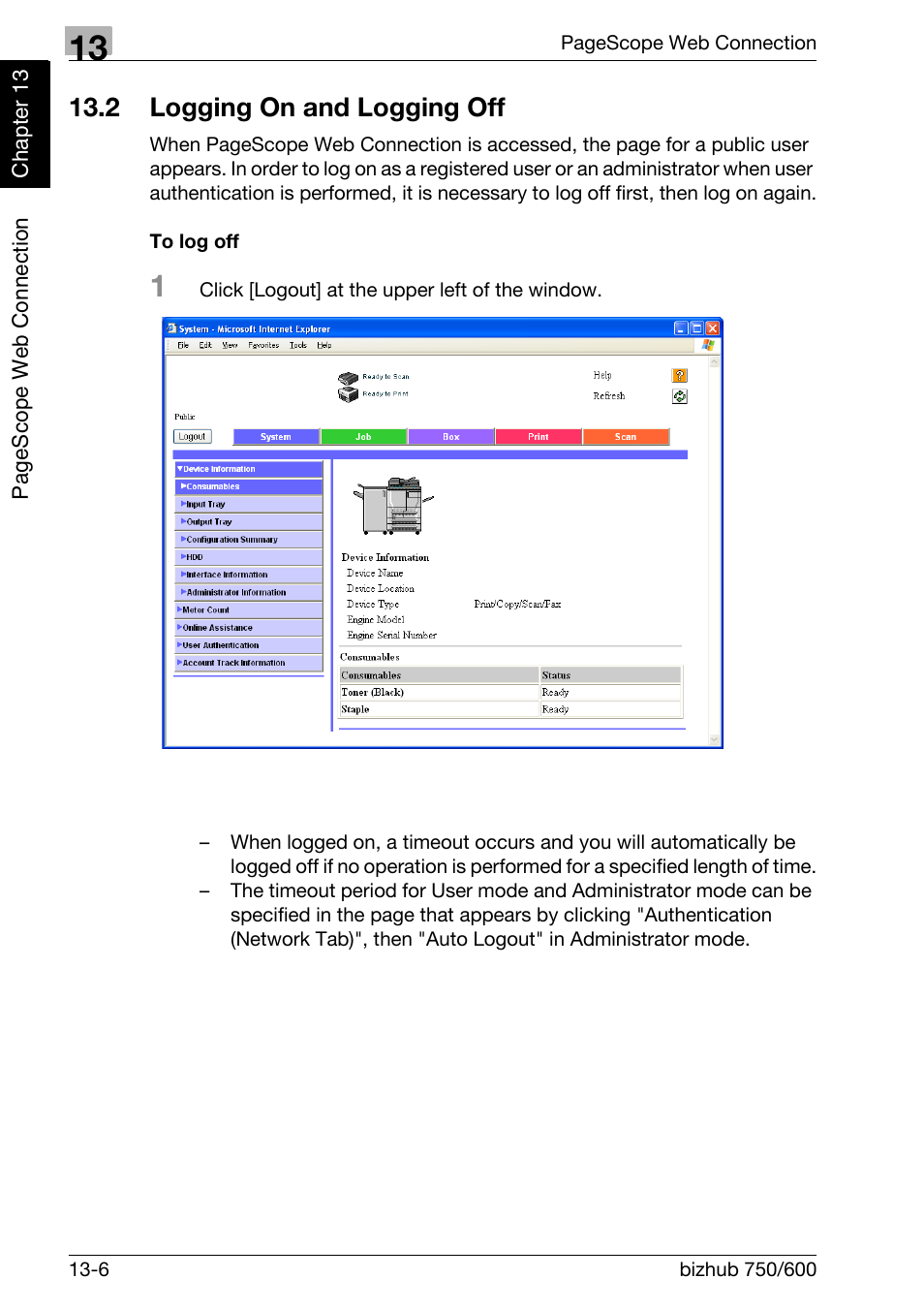 2 logging on and logging off, To log off, Logging on and logging off -6 | Konica Minolta FK-502 User Manual | Page 405 / 458