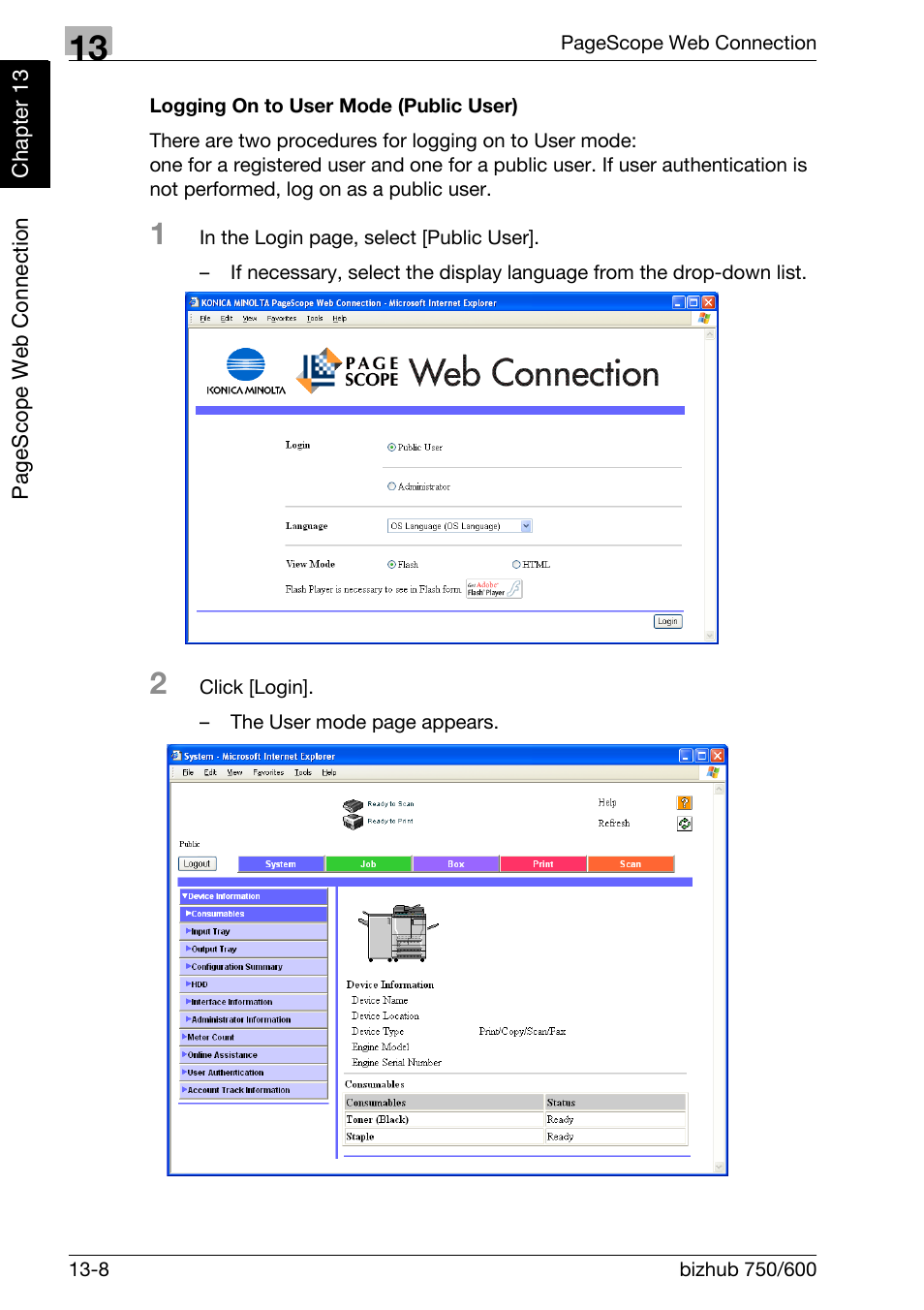 Logging on to user mode (public user) | Konica Minolta FK-502 User Manual | Page 407 / 458