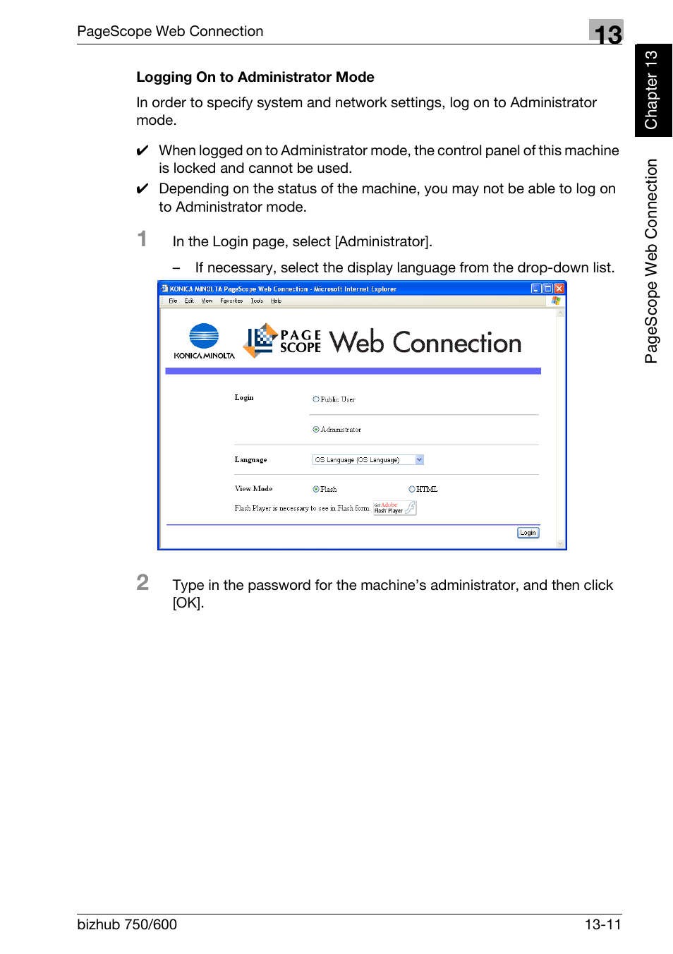 Logging on to administrator mode | Konica Minolta FK-502 User Manual | Page 410 / 458