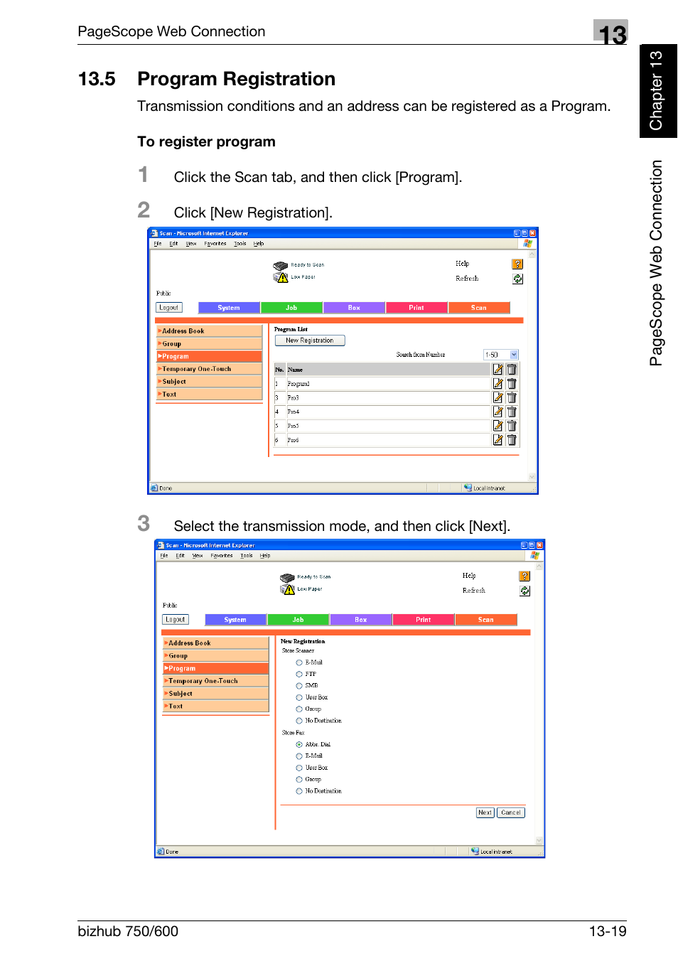 5 program registration, To register program, Program registration -19 | Konica Minolta FK-502 User Manual | Page 418 / 458