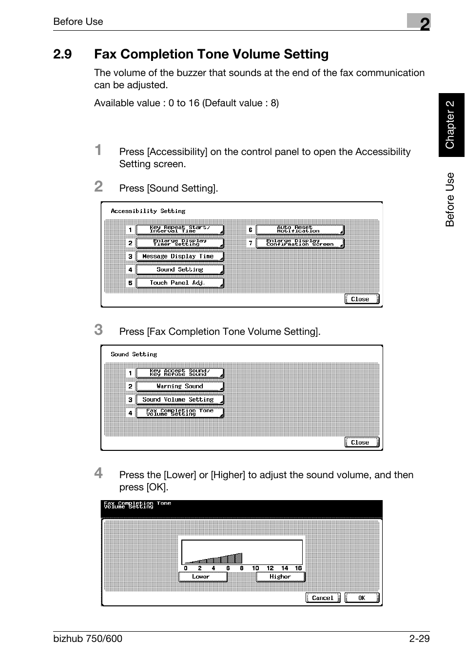 9 fax completion tone volume setting, Fax completion tone volume setting -29 | Konica Minolta FK-502 User Manual | Page 58 / 458