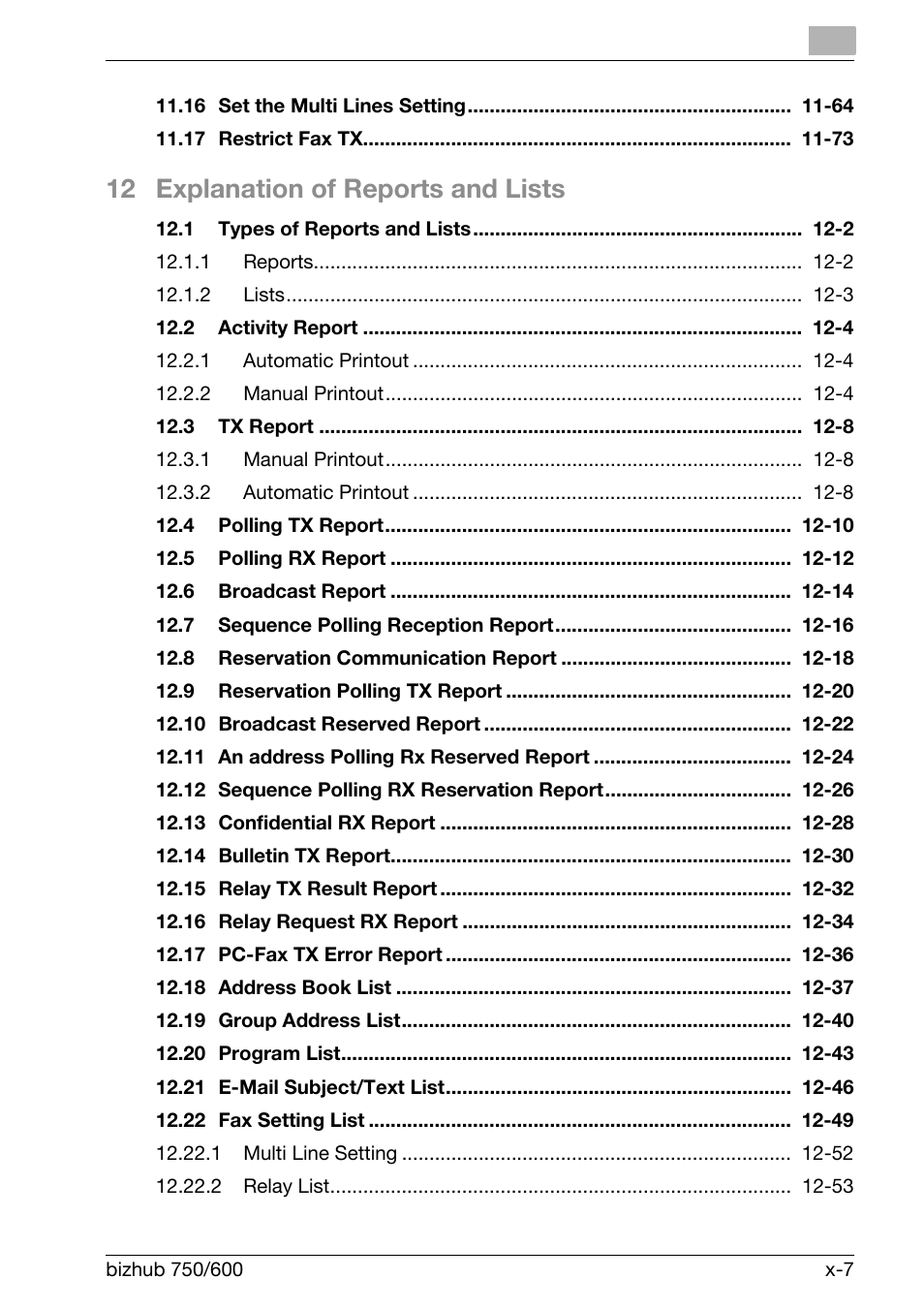 12 explanation of reports and lists | Konica Minolta FK-502 User Manual | Page 8 / 458