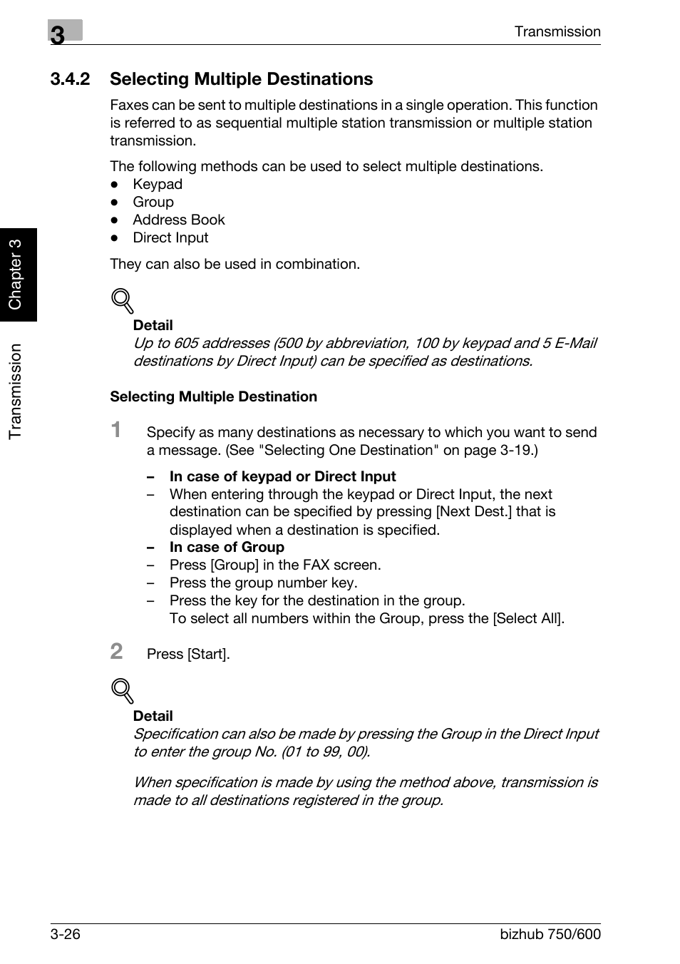 2 selecting multiple destinations, Selecting multiple destination, Selecting multiple destinations -26 | Konica Minolta FK-502 User Manual | Page 85 / 458