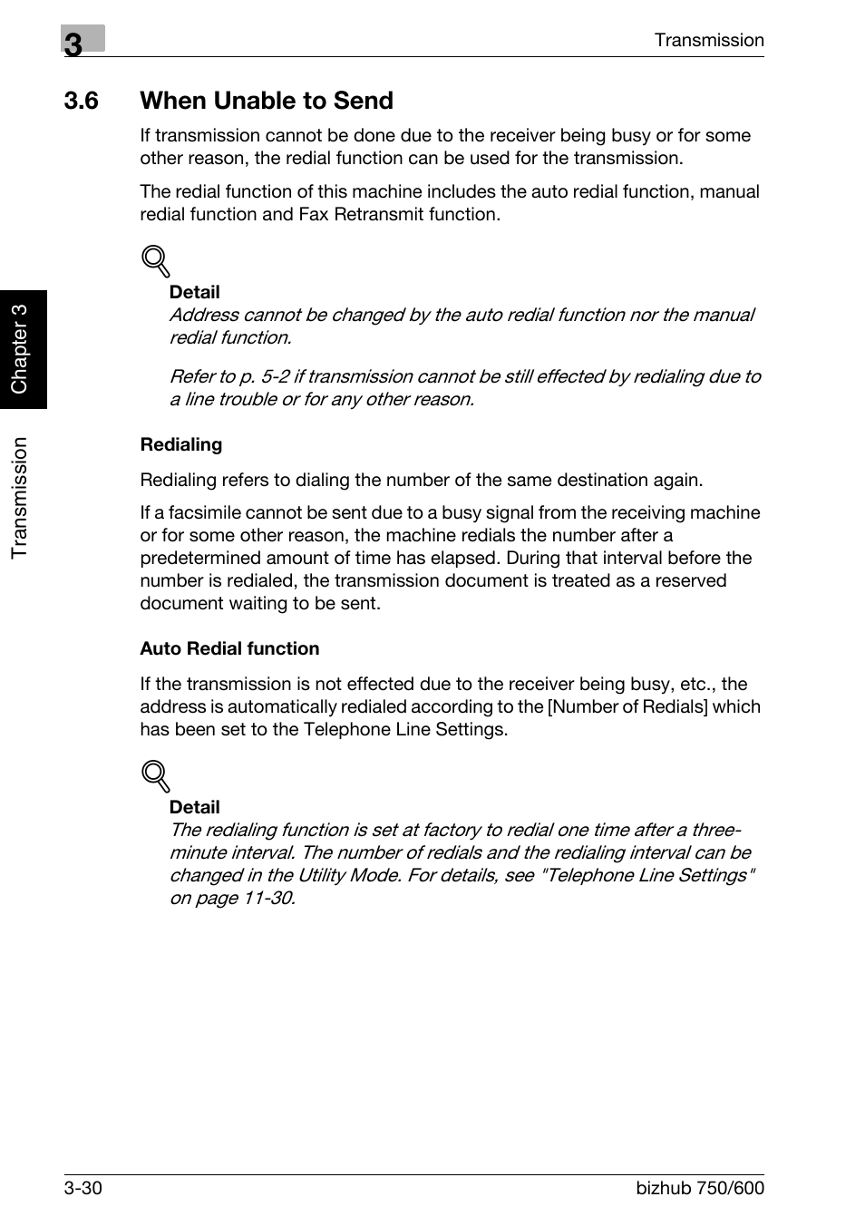 6 when unable to send, Auto redial function, When unable to send -30 | Konica Minolta FK-502 User Manual | Page 89 / 458