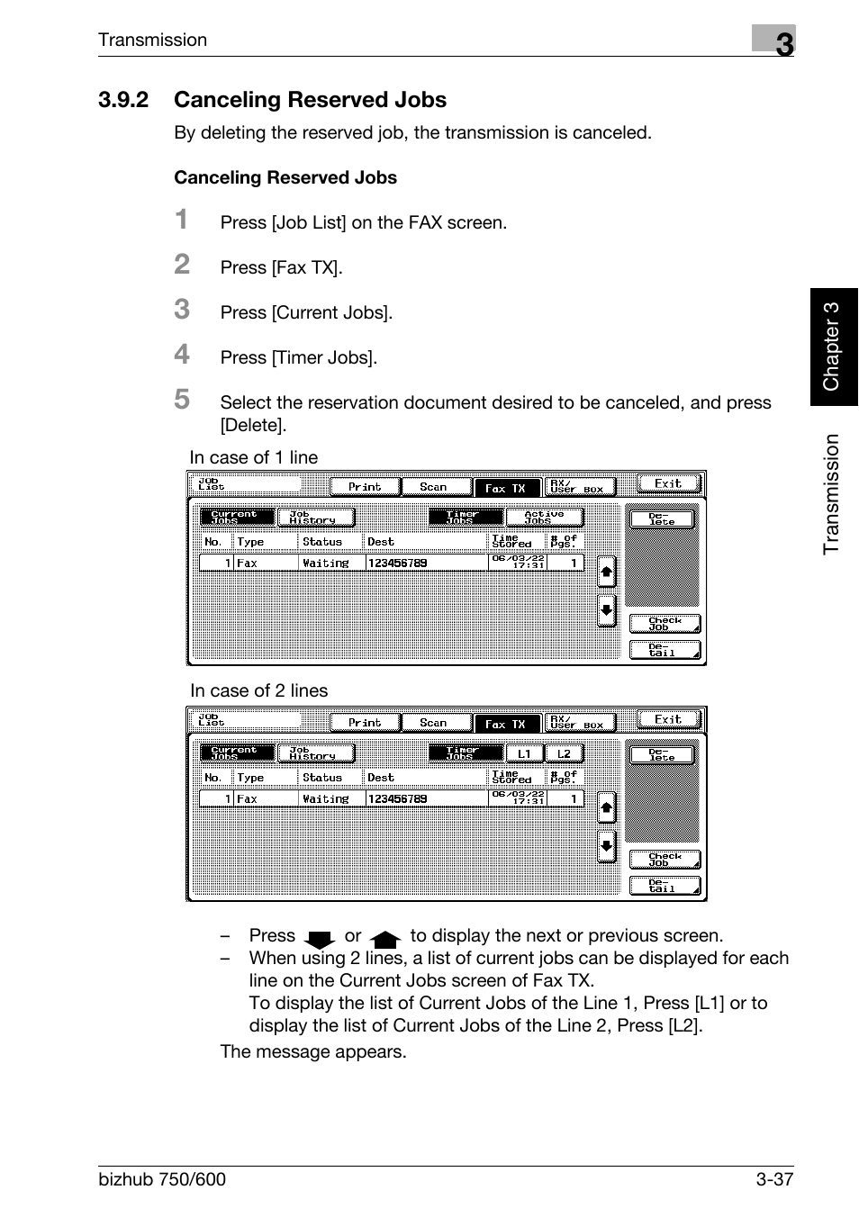 2 canceling reserved jobs, Canceling reserved jobs, Canceling reserved jobs -37 | Konica Minolta FK-502 User Manual | Page 96 / 458