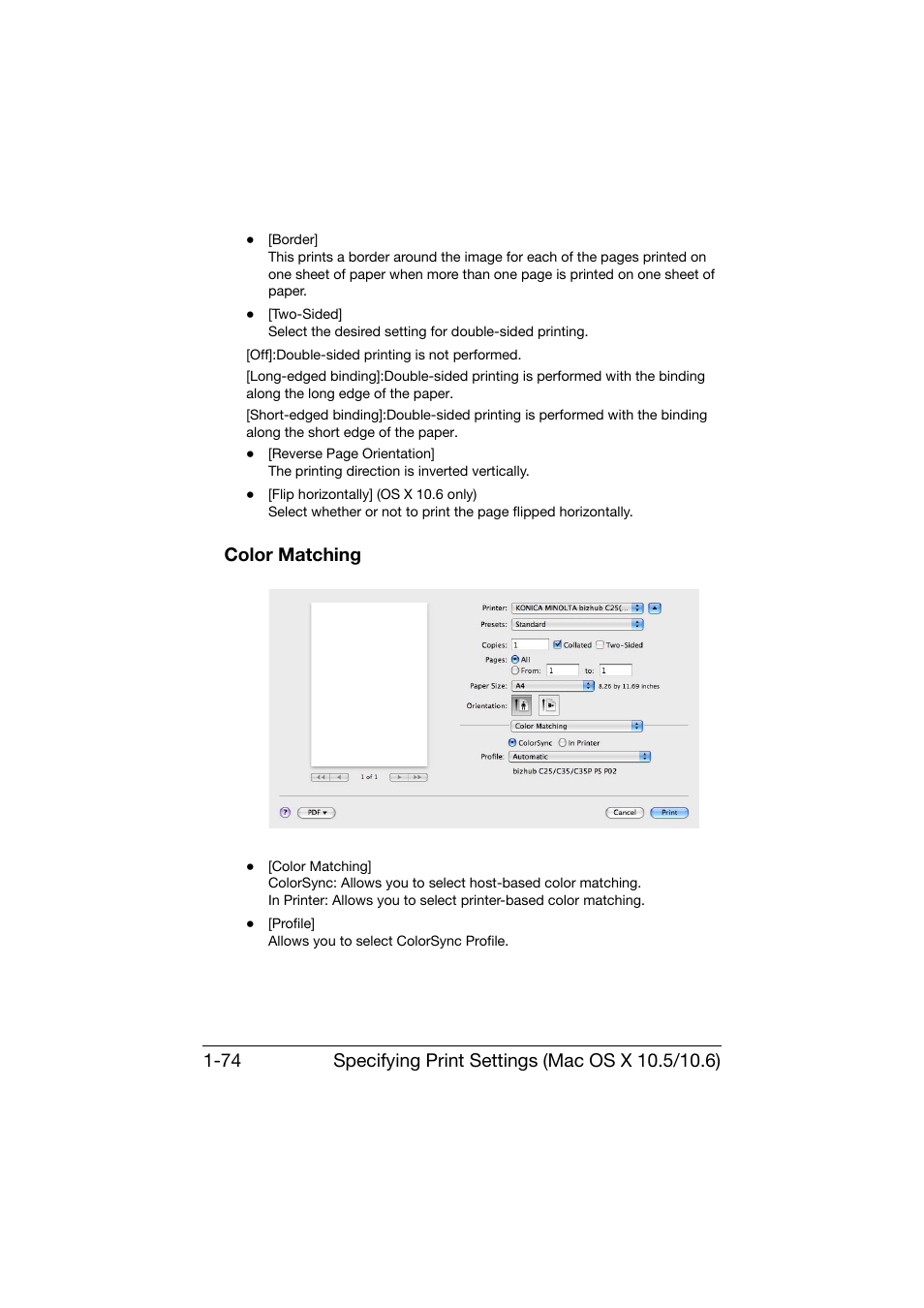 Color matching, Color matching -74 | Konica Minolta bizhub C25 User Manual | Page 103 / 551