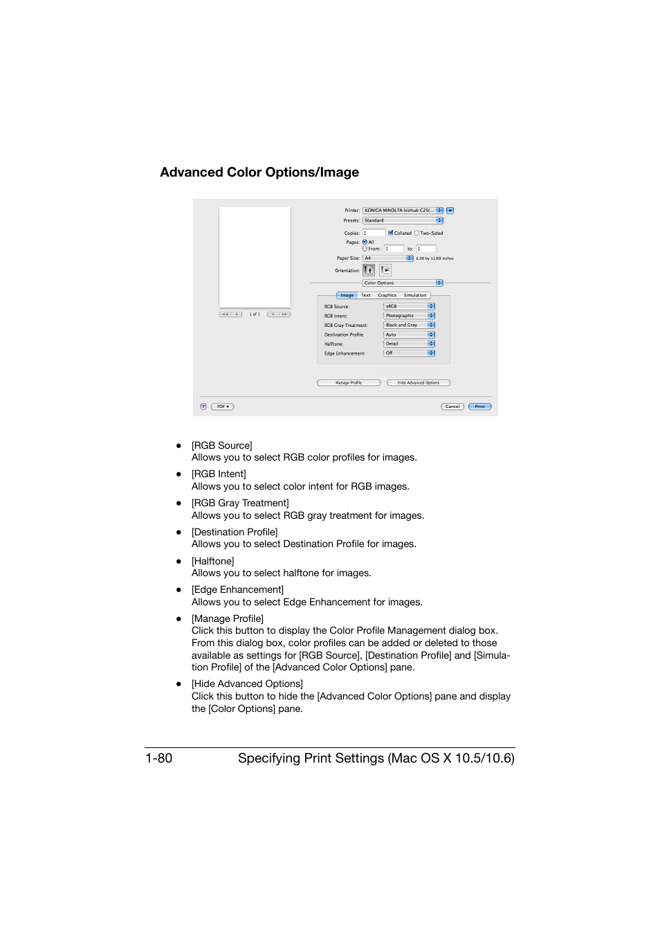 Advanced color options/image, Advanced color options/image -80 | Konica Minolta bizhub C25 User Manual | Page 109 / 551