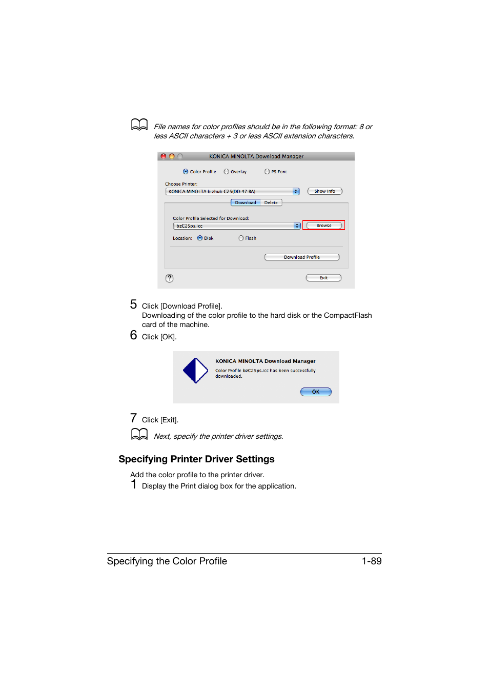 Specifying printer driver settings, Specifying printer driver settings -89 | Konica Minolta bizhub C25 User Manual | Page 118 / 551