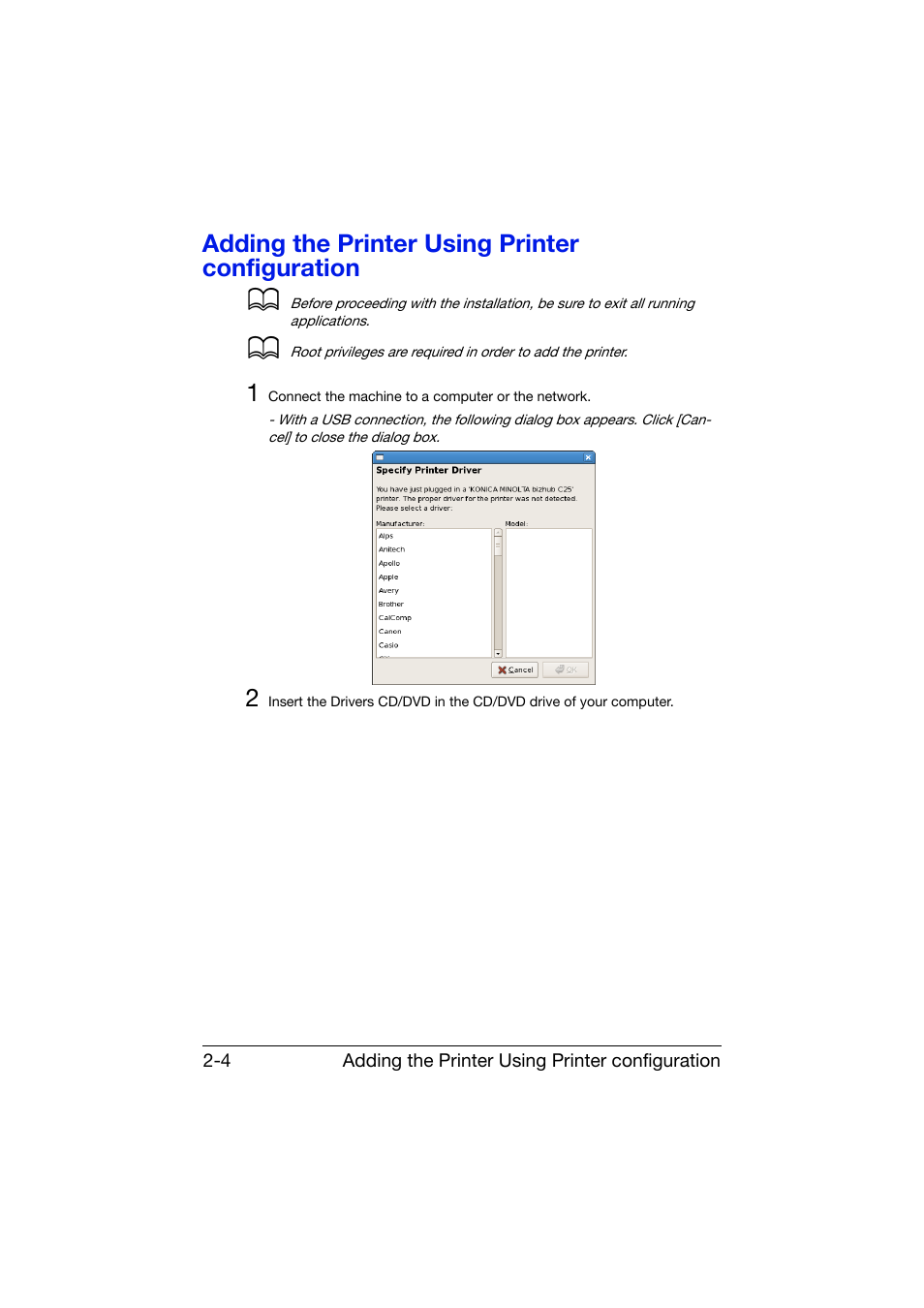 Adding the printer using printer configuration, Adding the printer using printer configuration -4 | Konica Minolta bizhub C25 User Manual | Page 141 / 551