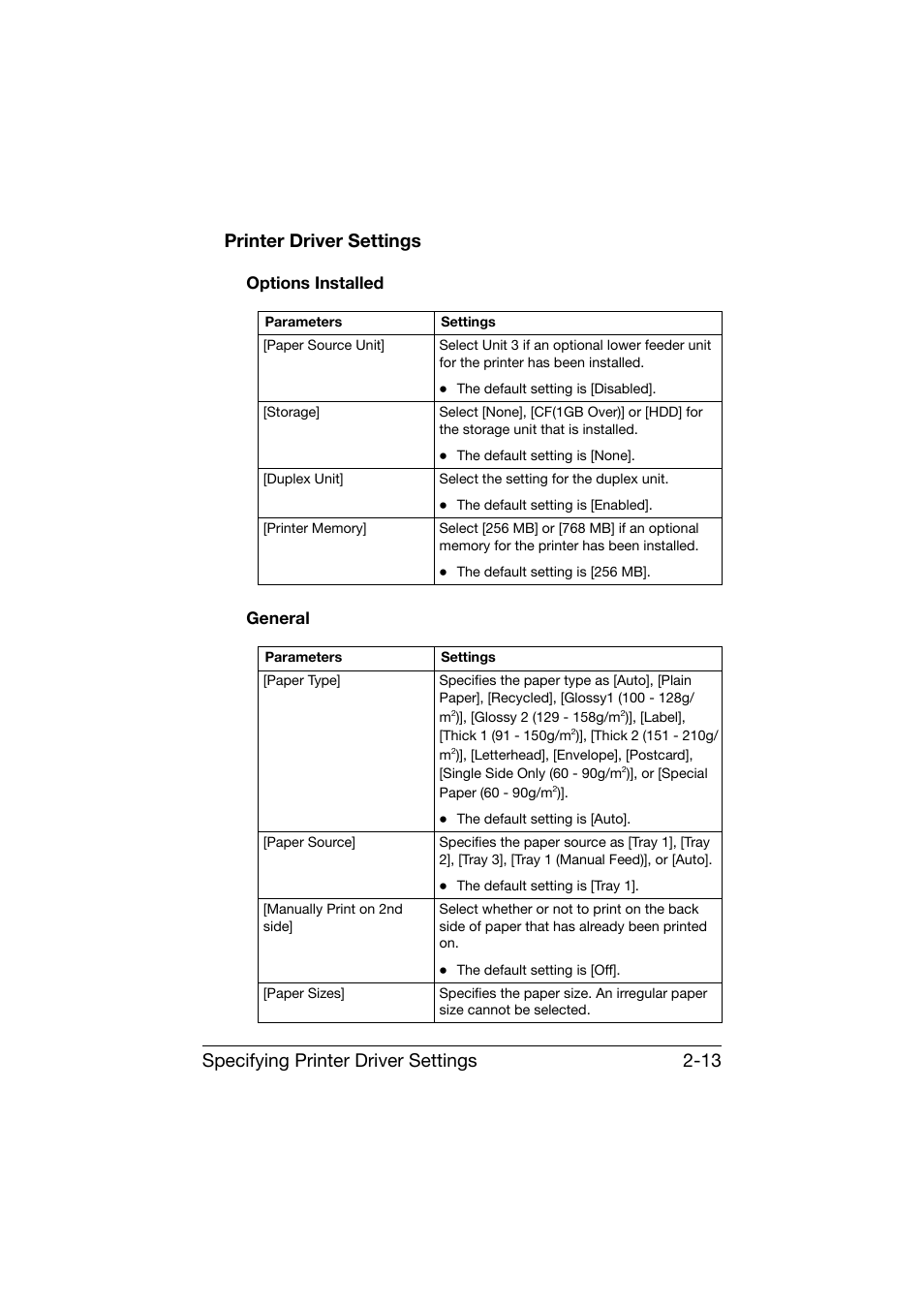 Printer driver settings, Options installed, General | Printer driver settings -13, Options installed -13 general -13 | Konica Minolta bizhub C25 User Manual | Page 150 / 551