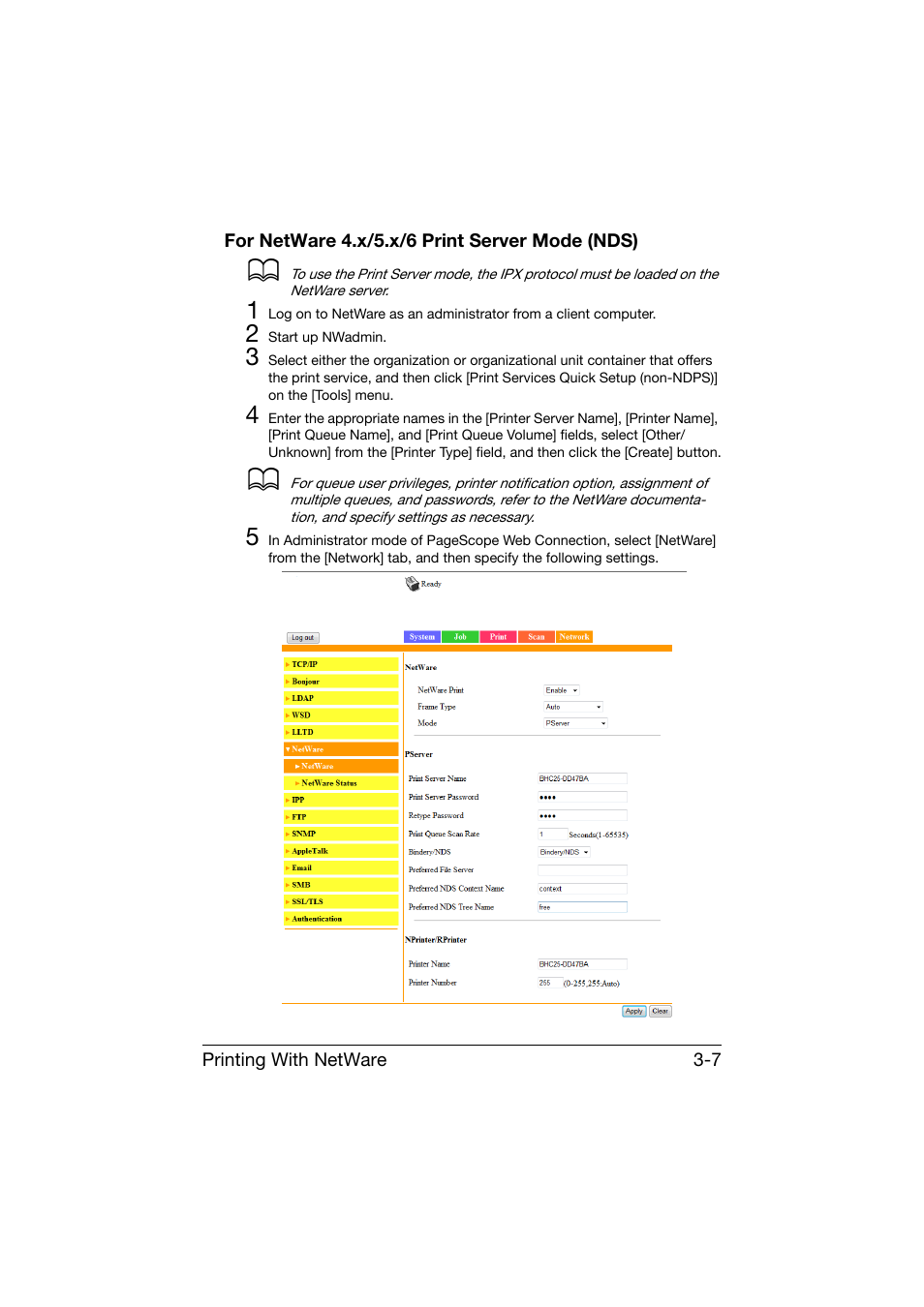 For netware 4.x/5.x/6 print server mode (nds), For netware 4.x/5.x/6 print server mode (nds) -7 | Konica Minolta bizhub C25 User Manual | Page 166 / 551