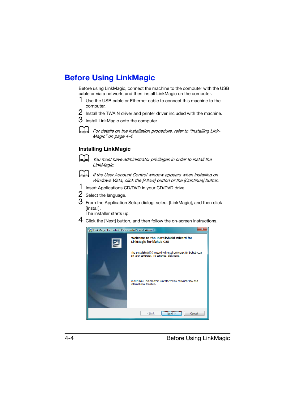 Before using linkmagic, Installing linkmagic, Before using linkmagic -4 | Installing linkmagic -4 | Konica Minolta bizhub C25 User Manual | Page 173 / 551