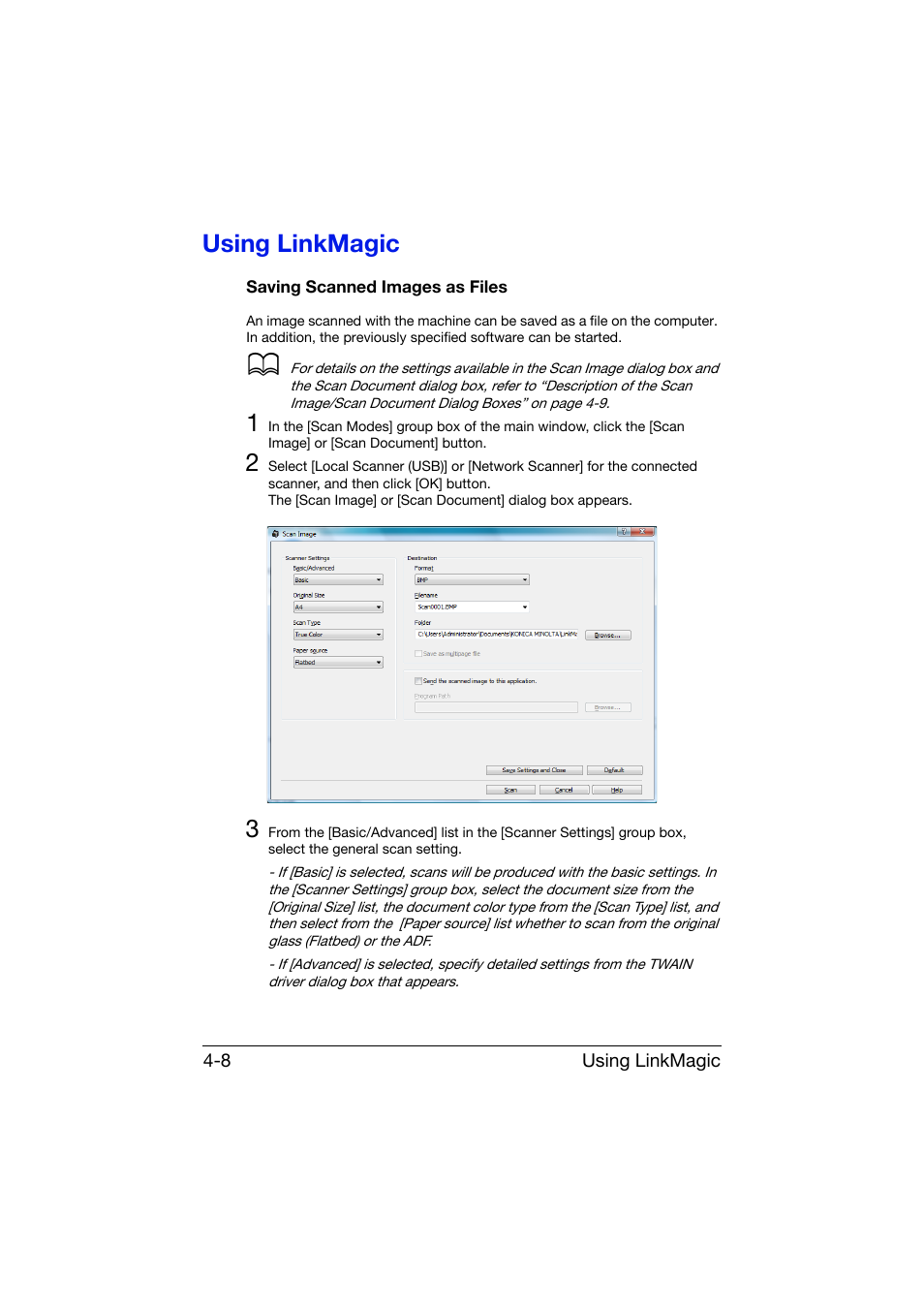 Using linkmagic, Saving scanned images as files, Using linkmagic -8 | Saving scanned images as files -8 | Konica Minolta bizhub C25 User Manual | Page 177 / 551