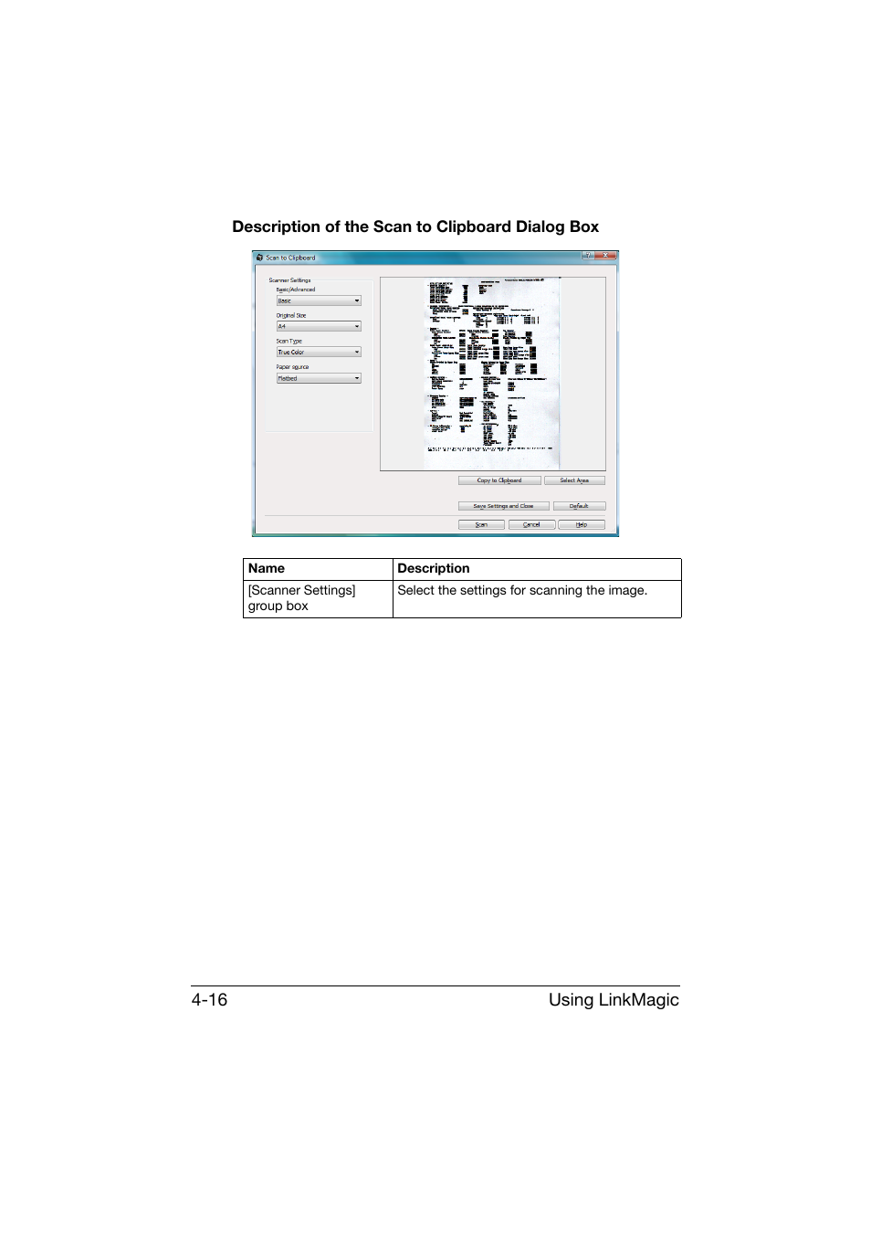 Description of the scan to clipboard dialog box | Konica Minolta bizhub C25 User Manual | Page 185 / 551