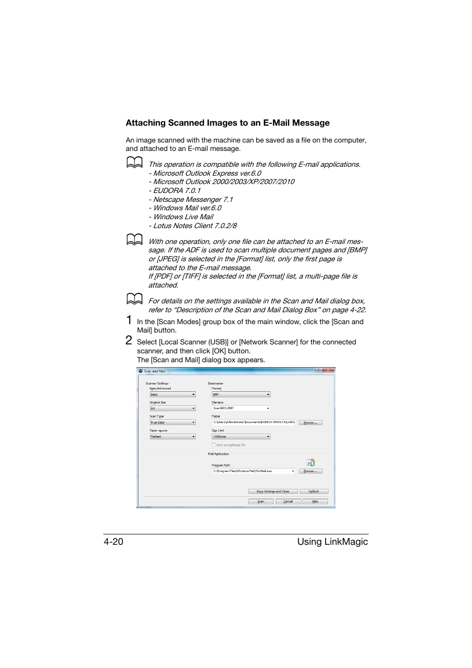 Attaching scanned images to an e-mail message, Attaching scanned images to an e-mail message -20 | Konica Minolta bizhub C25 User Manual | Page 189 / 551