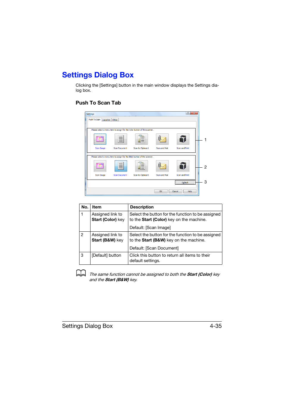 Settings dialog box, Push to scan tab, Settings dialog box -35 | Push to scan tab -35 | Konica Minolta bizhub C25 User Manual | Page 204 / 551