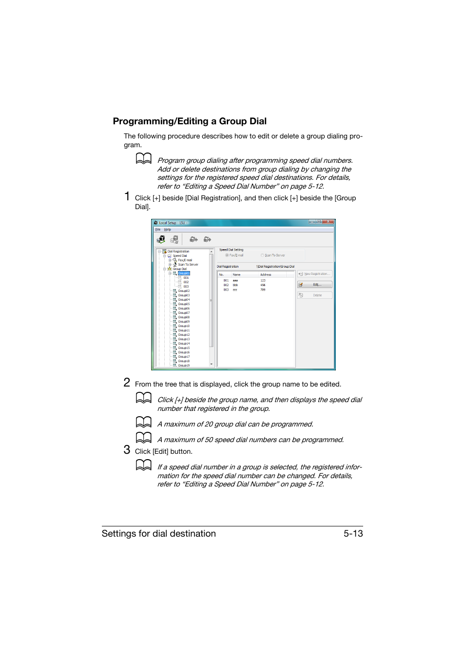 Programming/editing a group dial, Programming/editing a group dial -13 | Konica Minolta bizhub C25 User Manual | Page 222 / 551