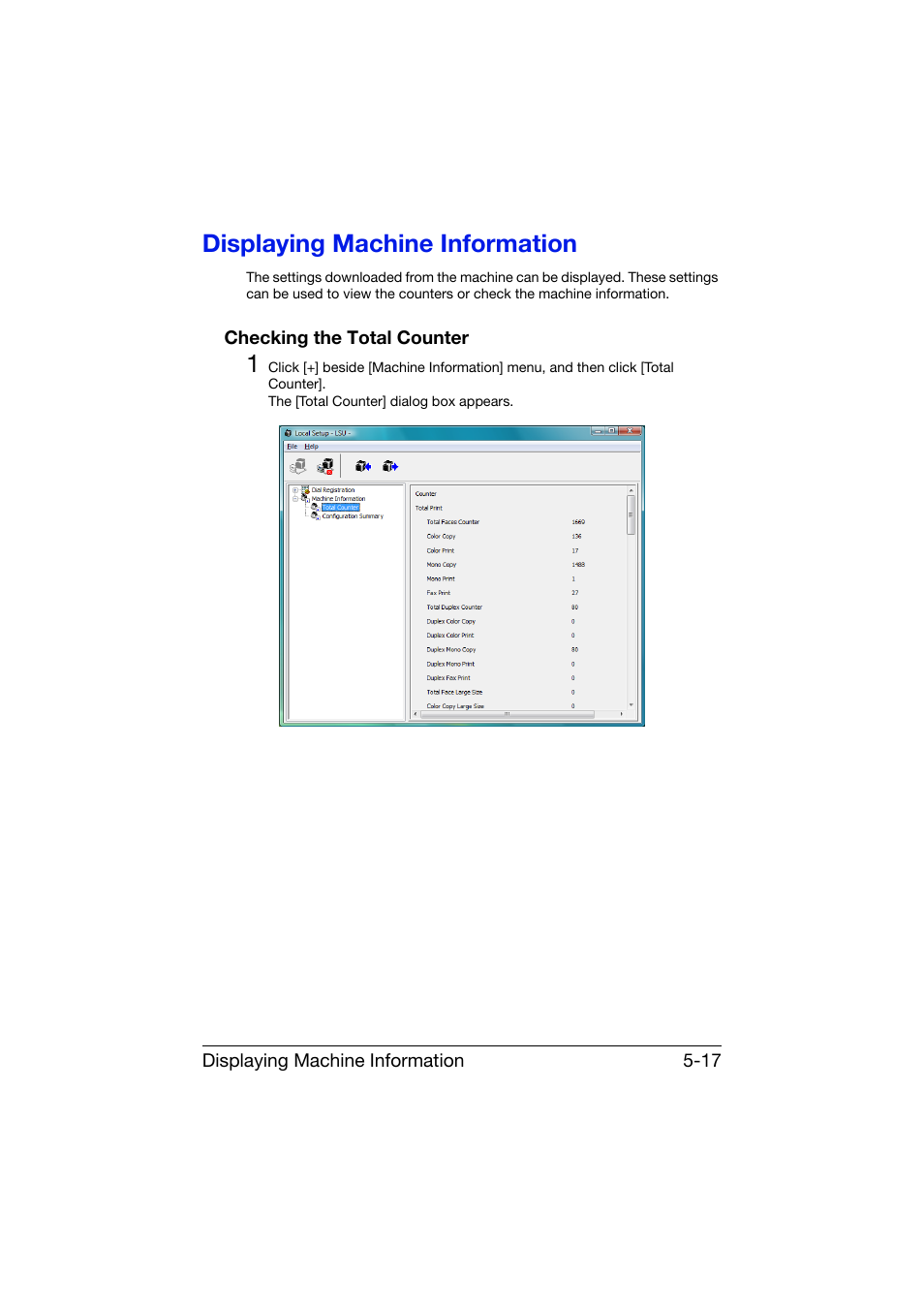 Displaying machine information, Checking the total counter, Displaying machine information -17 | Checking the total counter -17 | Konica Minolta bizhub C25 User Manual | Page 226 / 551