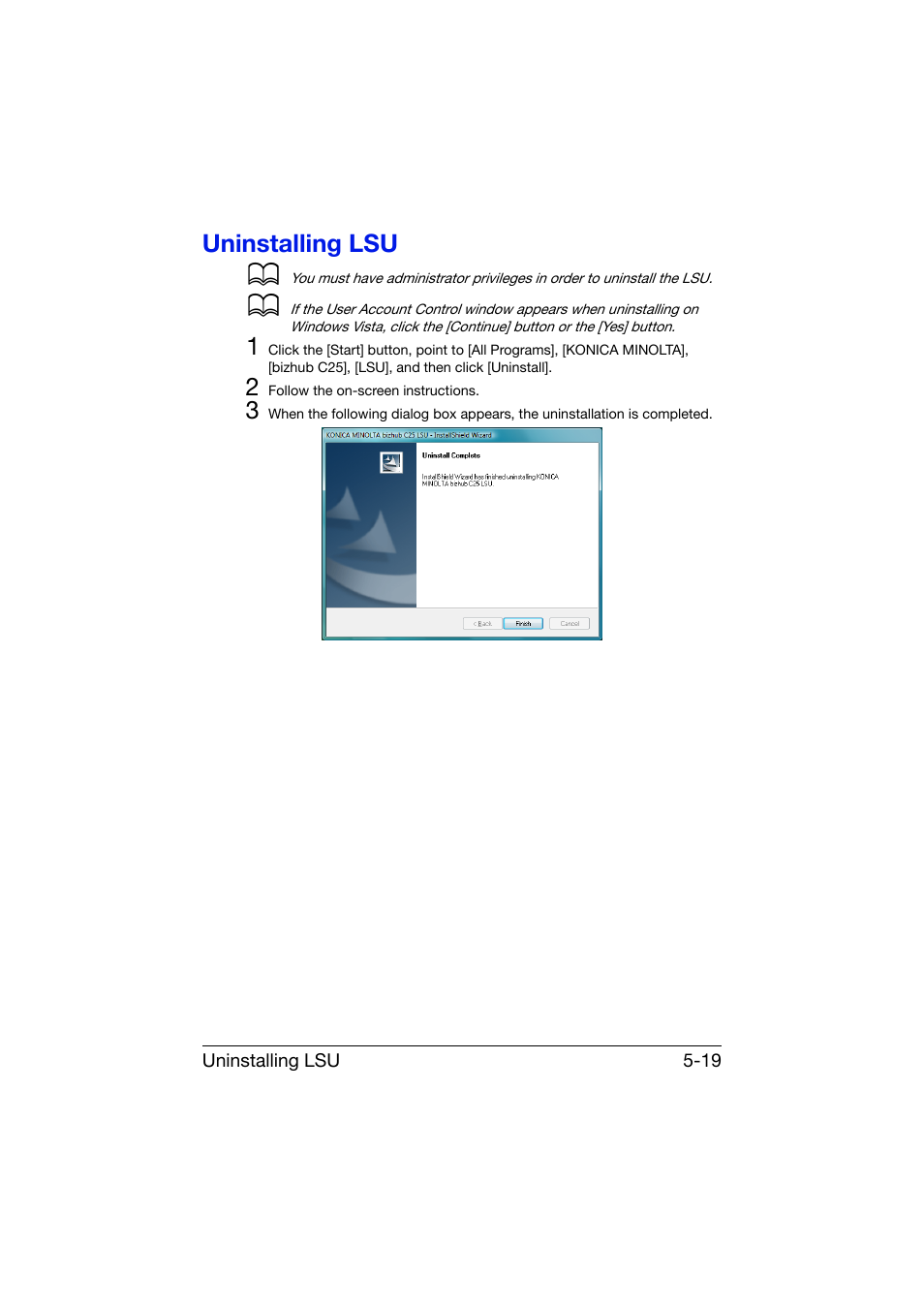 Uninstalling lsu, Uninstalling lsu -19 | Konica Minolta bizhub C25 User Manual | Page 228 / 551