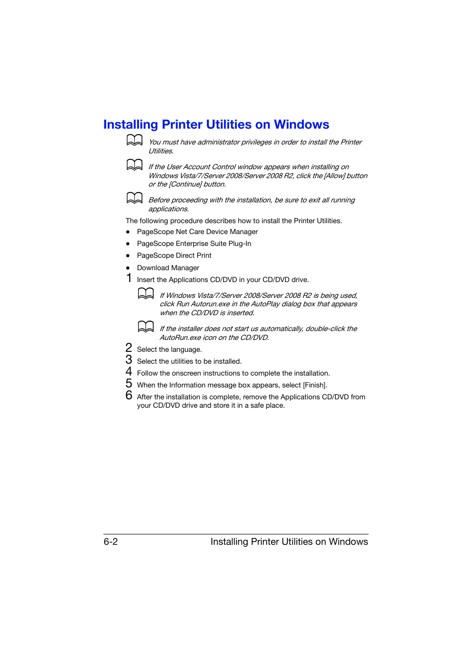 Installing printer utilities on windows, Installing printer utilities on windows -2 | Konica Minolta bizhub C25 User Manual | Page 231 / 551