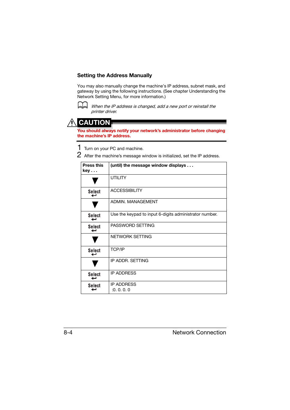 Setting the address manually, Setting the address manually -4, Caution | Konica Minolta bizhub C25 User Manual | Page 251 / 551