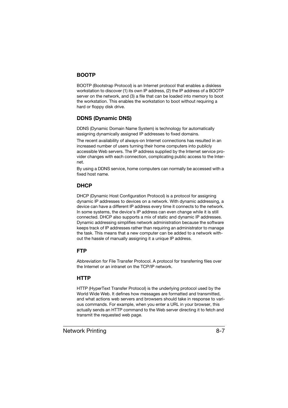 Bootp, Ddns (dynamic dns), Dhcp | Http | Konica Minolta bizhub C25 User Manual | Page 254 / 551