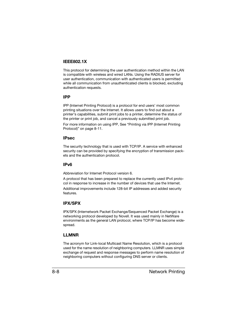 Ieee802.1x, Ipsec, Ipv6 | Ipx/spx, Llmnr | Konica Minolta bizhub C25 User Manual | Page 255 / 551