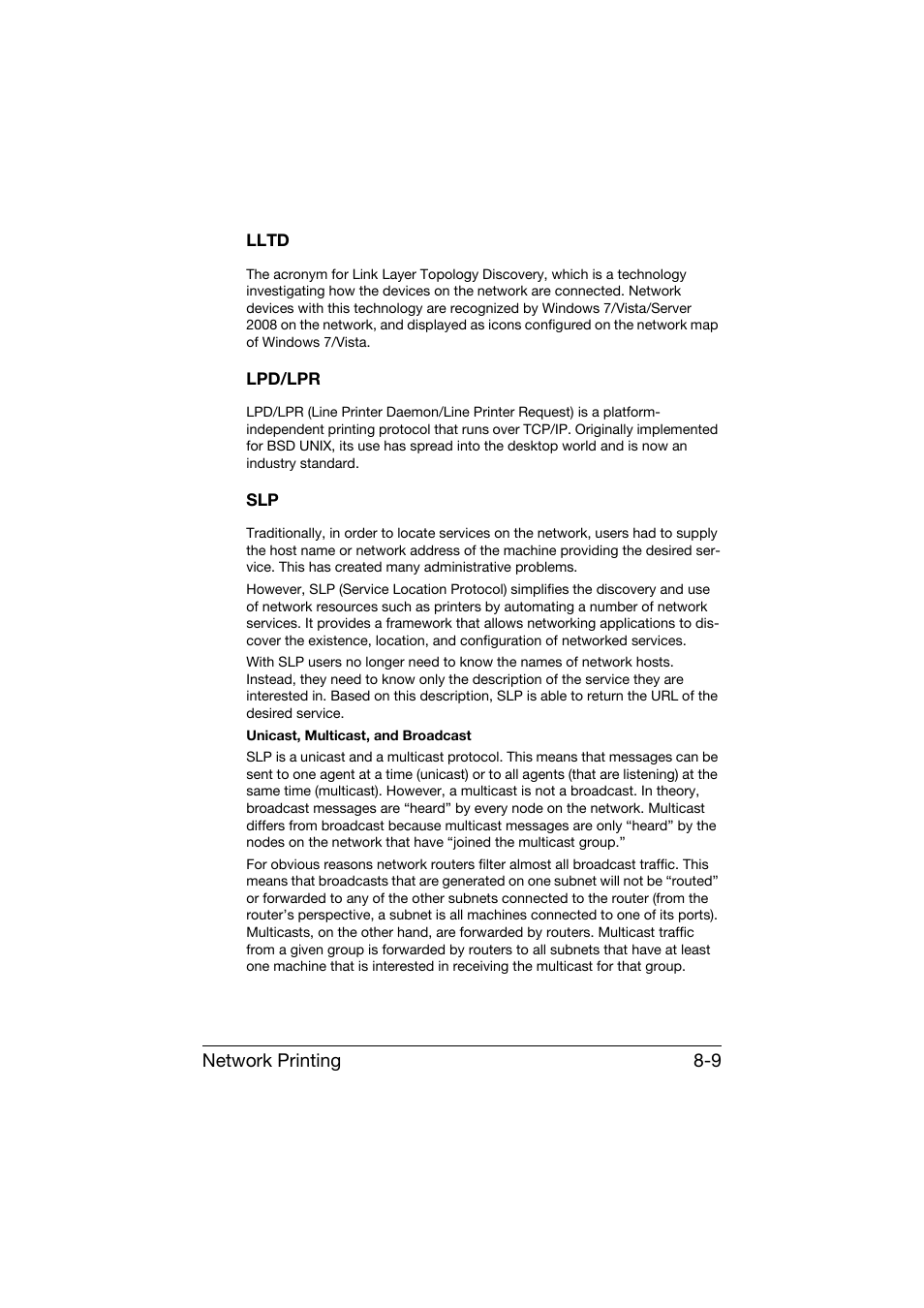 Lltd, Lpd/lpr, Lltd -9 lpd/lpr -9 slp -9 | Network printing 8-9 | Konica Minolta bizhub C25 User Manual | Page 256 / 551