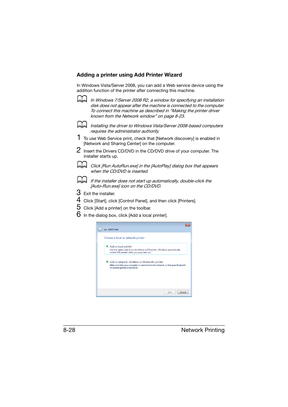 Adding a printer using add printer wizard, Adding a printer using add printer wizard -28 | Konica Minolta bizhub C25 User Manual | Page 275 / 551