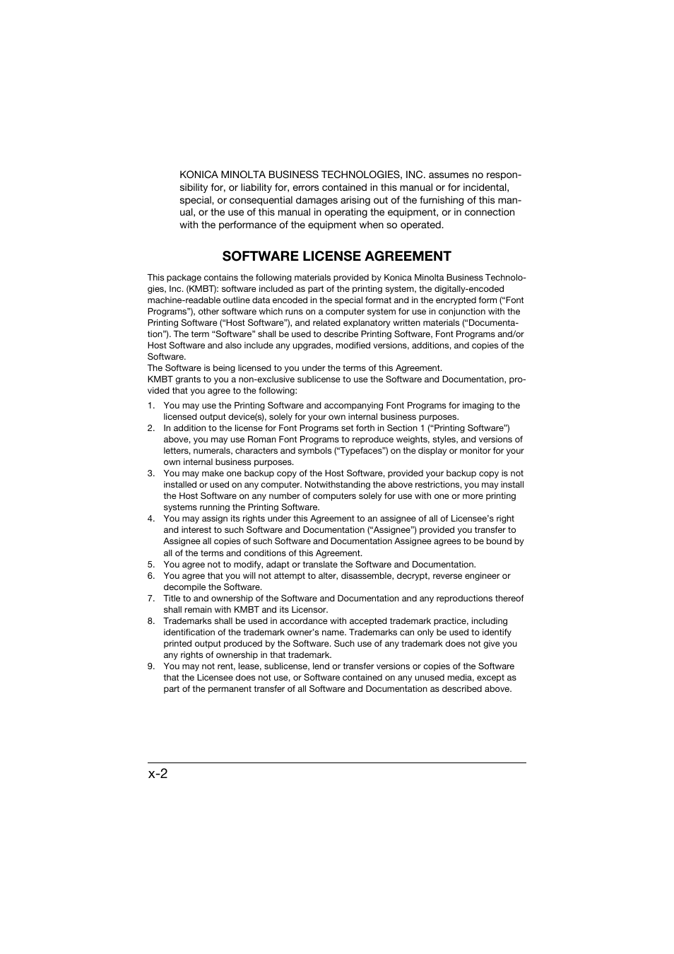 Software license agreement | Konica Minolta bizhub C25 User Manual | Page 3 / 551